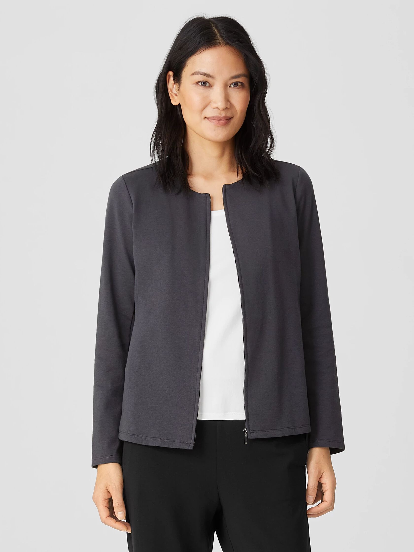 Organic Cotton Ponte Zip-Front Jacket