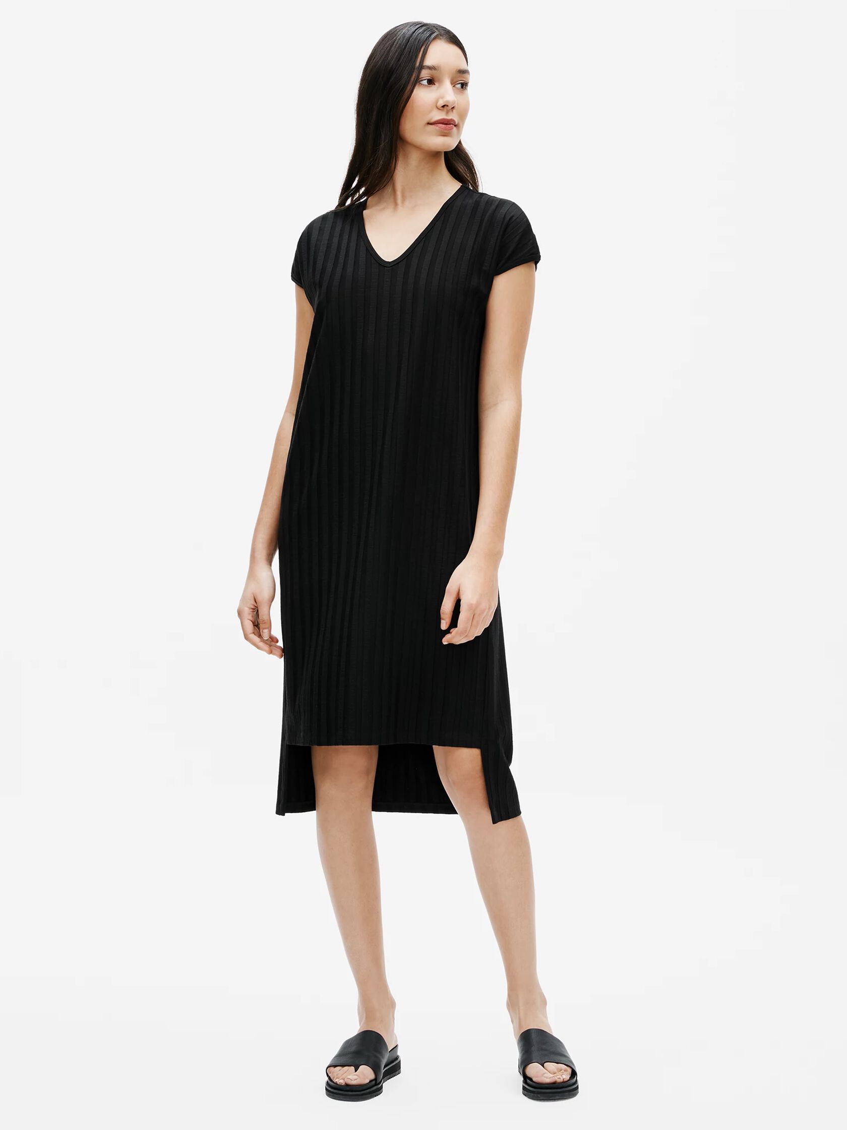 Wide Rib Stretch V-Neck Dress