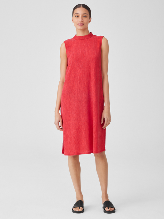 Woven Plissé Mock Neck Dress