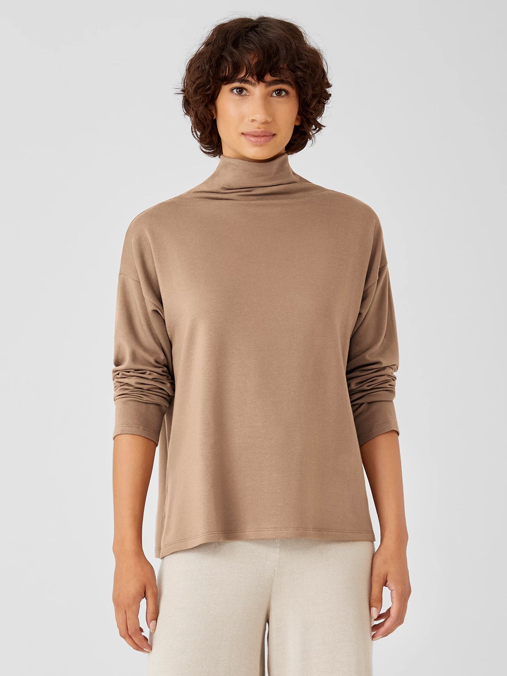 Cozy Brushed Terry Funnel Neck Box-Top