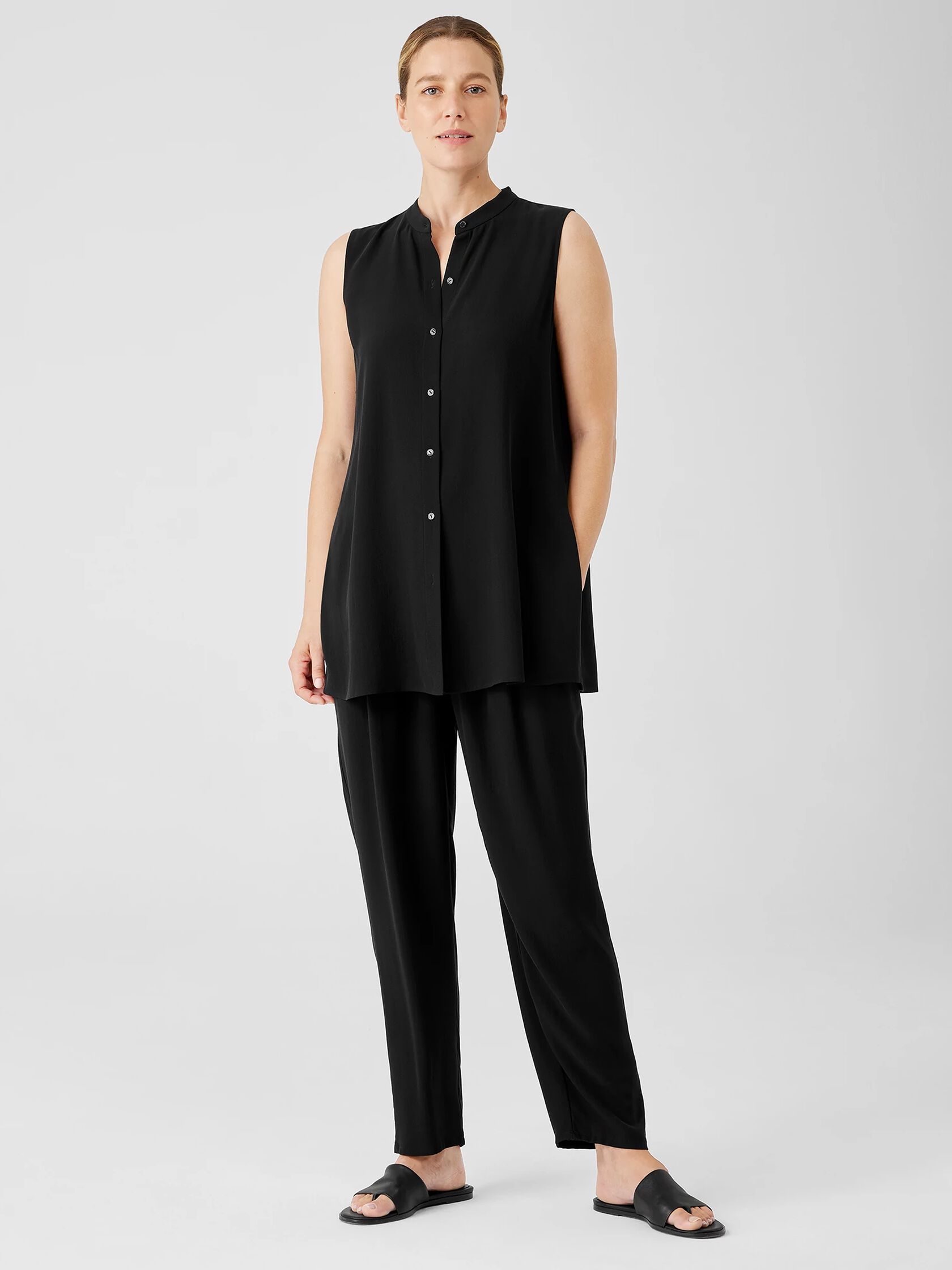 Eileen Fisher 100% Silk Black Sleeveless Blouse Size S (Petite) - 77% off