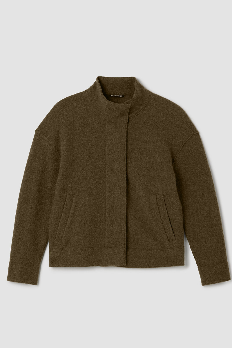 Lightweight Boiled Wool Stand Collar Jacket in Regenerative Wool Lightweight Boiled Wool Stand Collar Jacket in Regenerative Wool