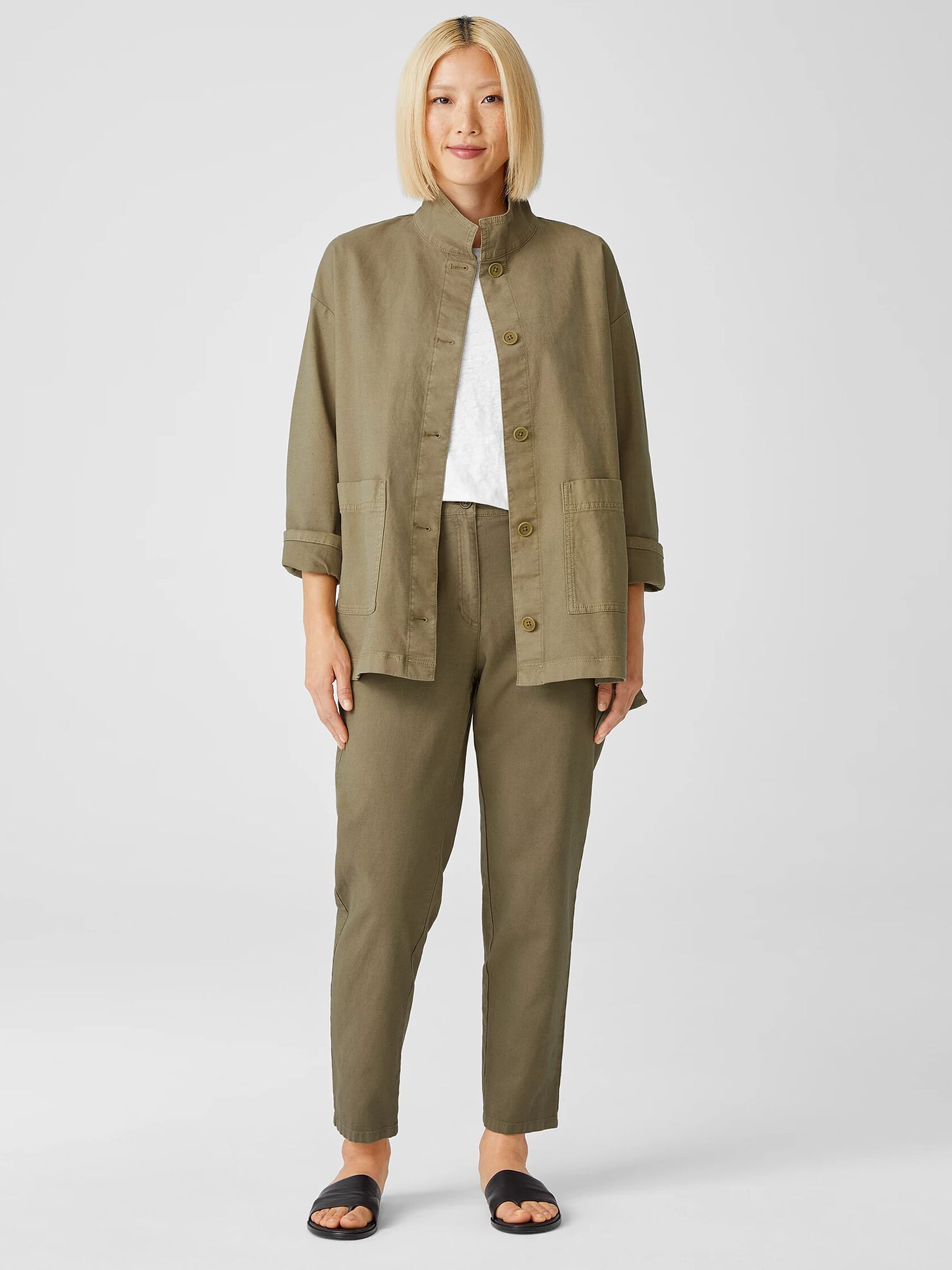 Cotton Hemp Stand Collar Jacket | EILEEN FISHER