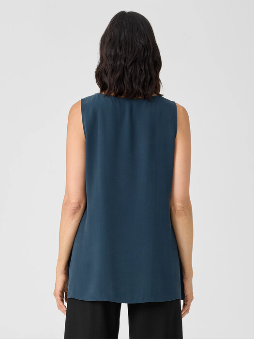 Silk Georgette Crepe Ballet Neck Long Tank