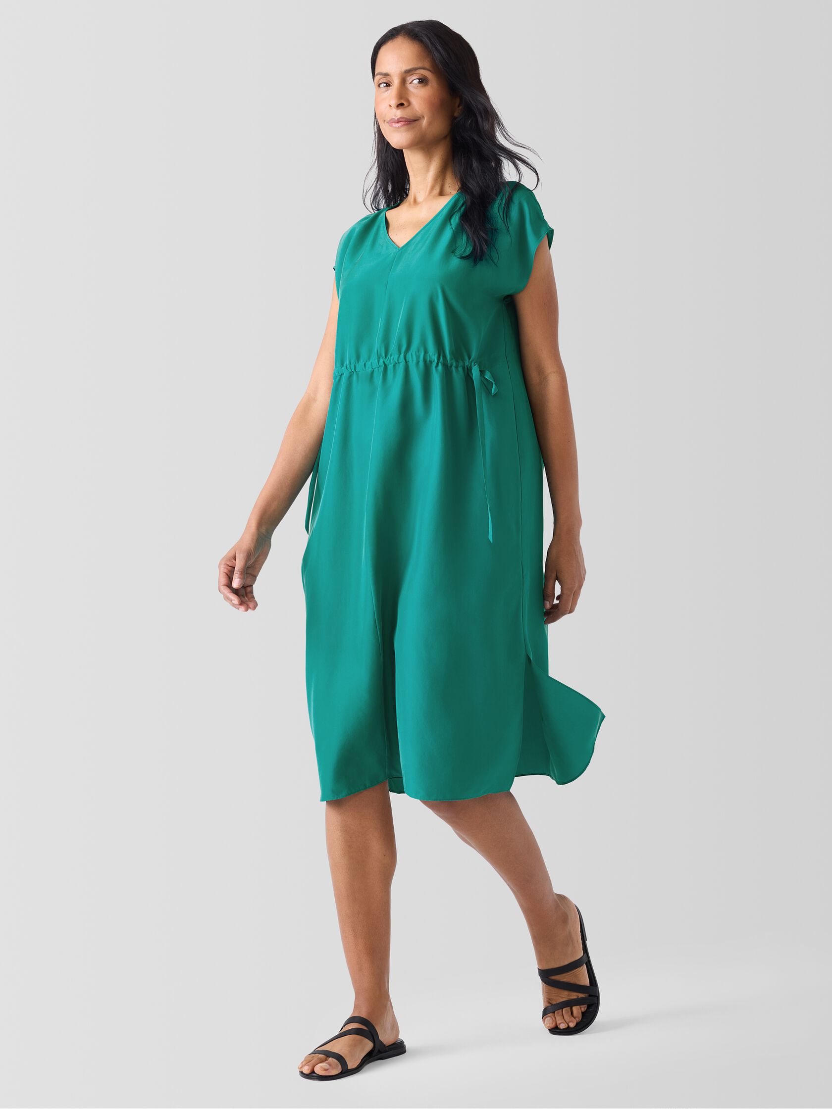 Washed Silk V-Neck Dress