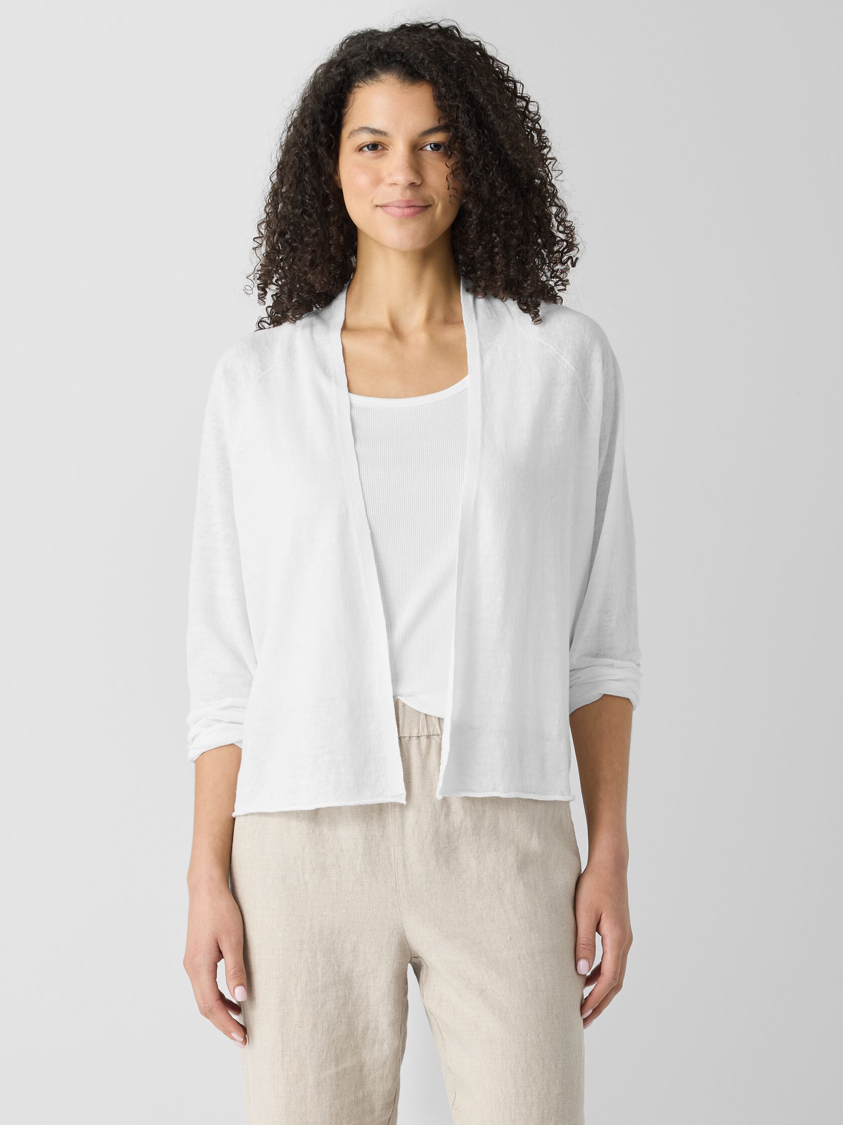 Organic Linen Cotton High Collar Cardigan