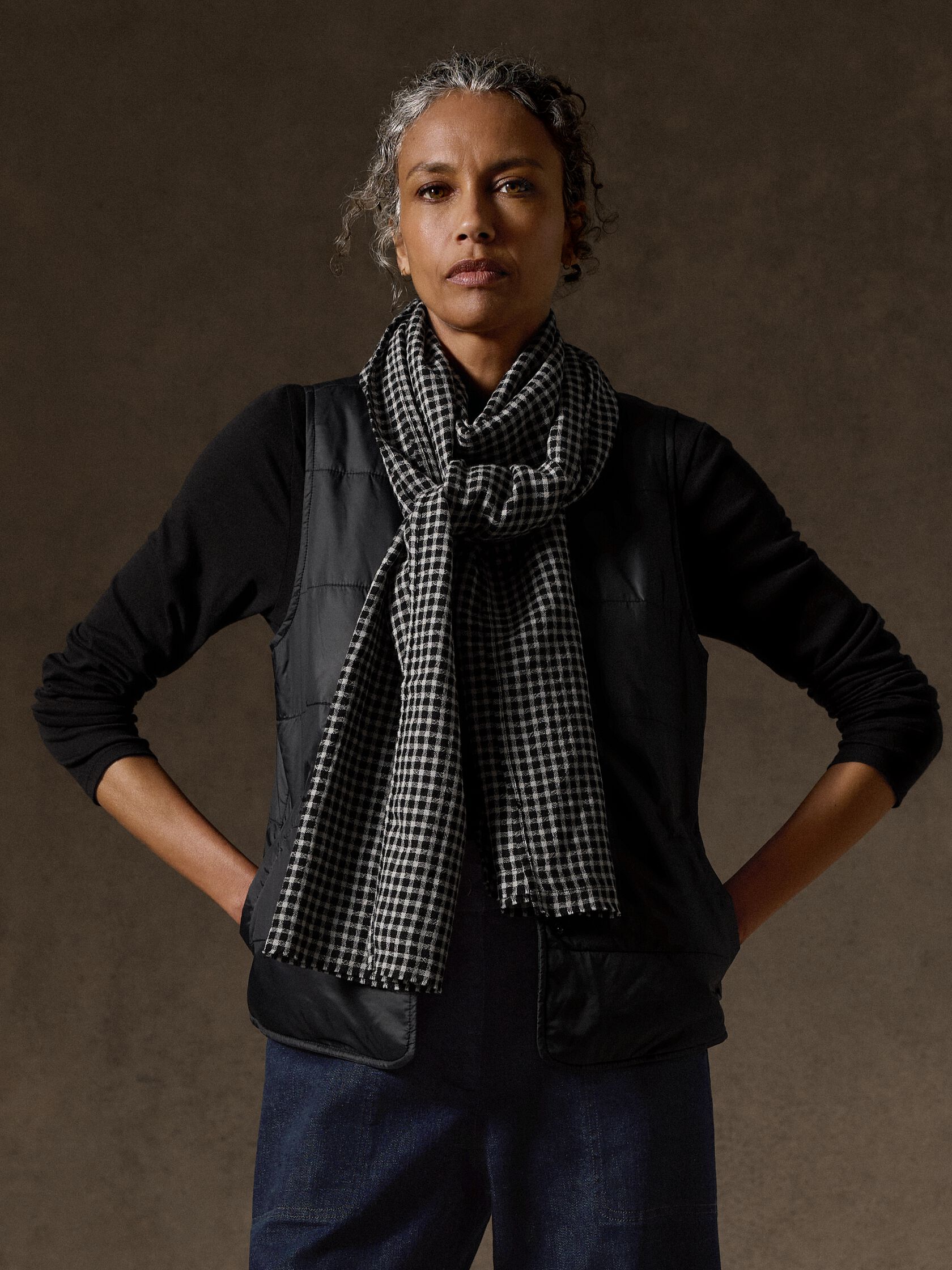 Wool Cotton Check Scarf