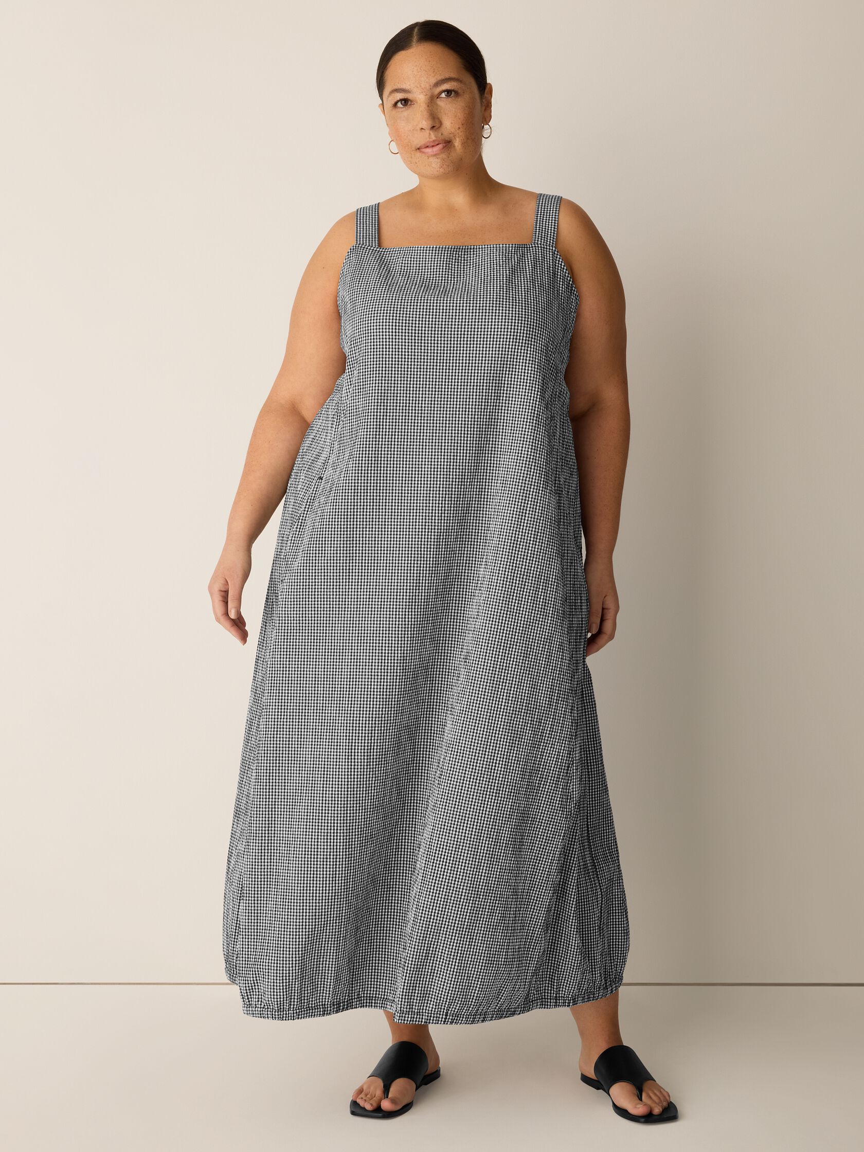 Organic Cotton Pucker Check Lantern Dress