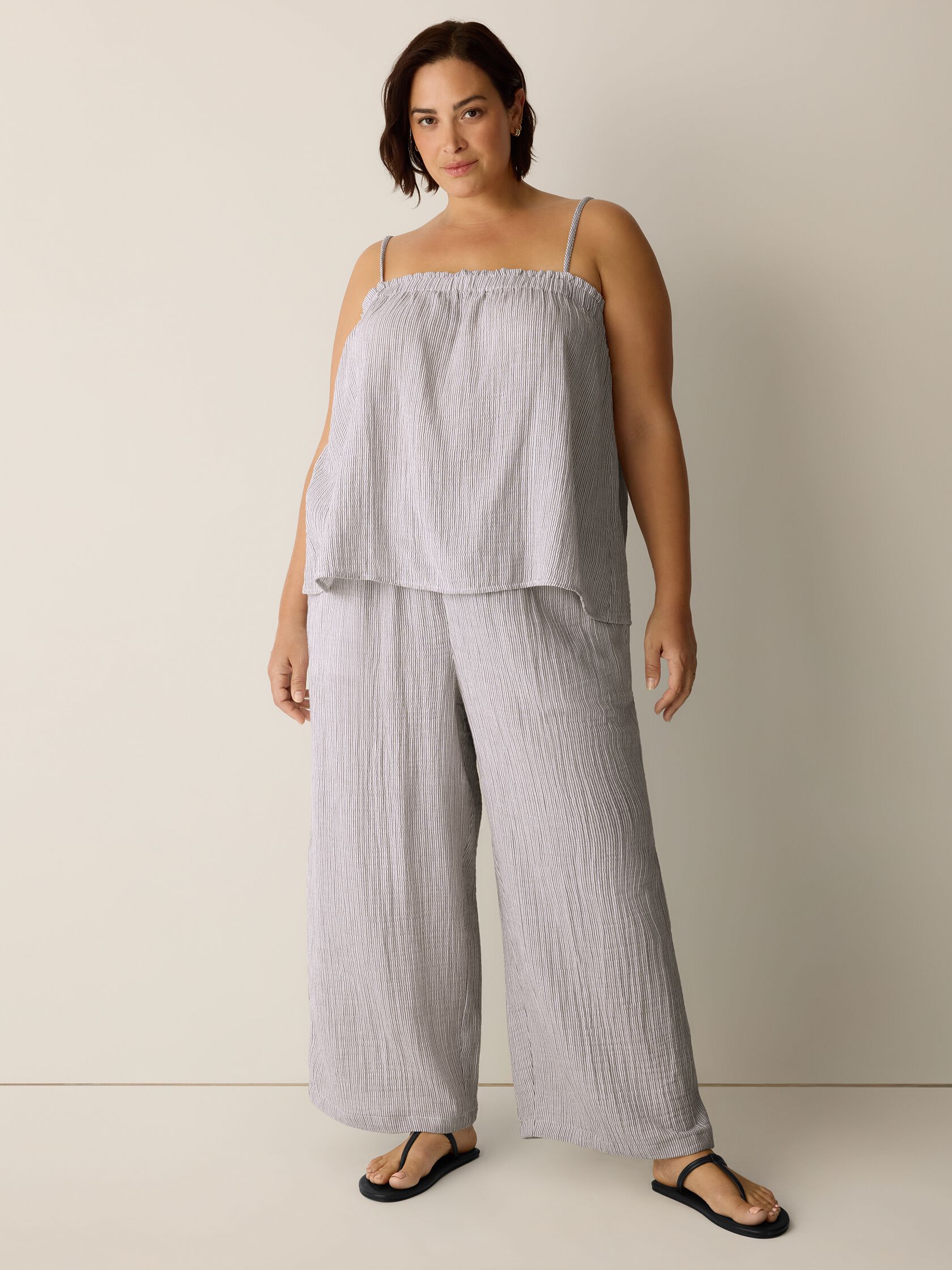 Striped Organic Cotton Gauze Wide-Leg Pant