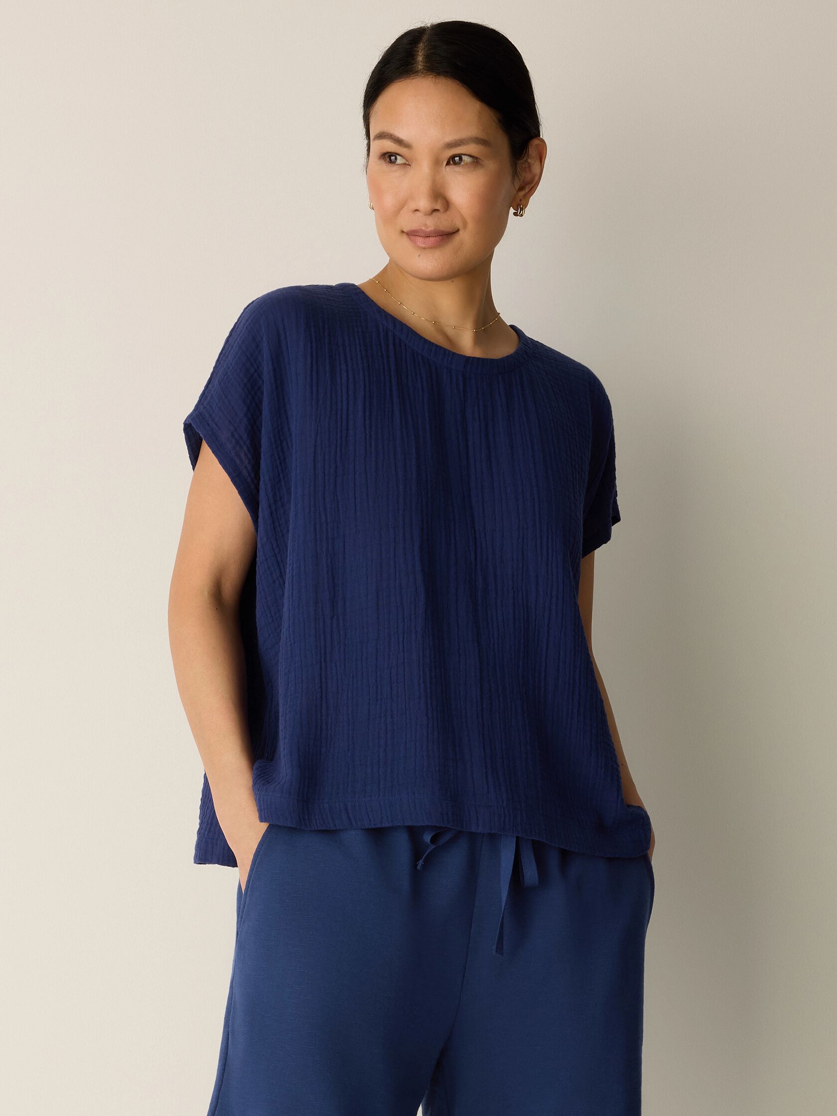 Organic Cotton Lofty Gauze Round Neck Box-Top