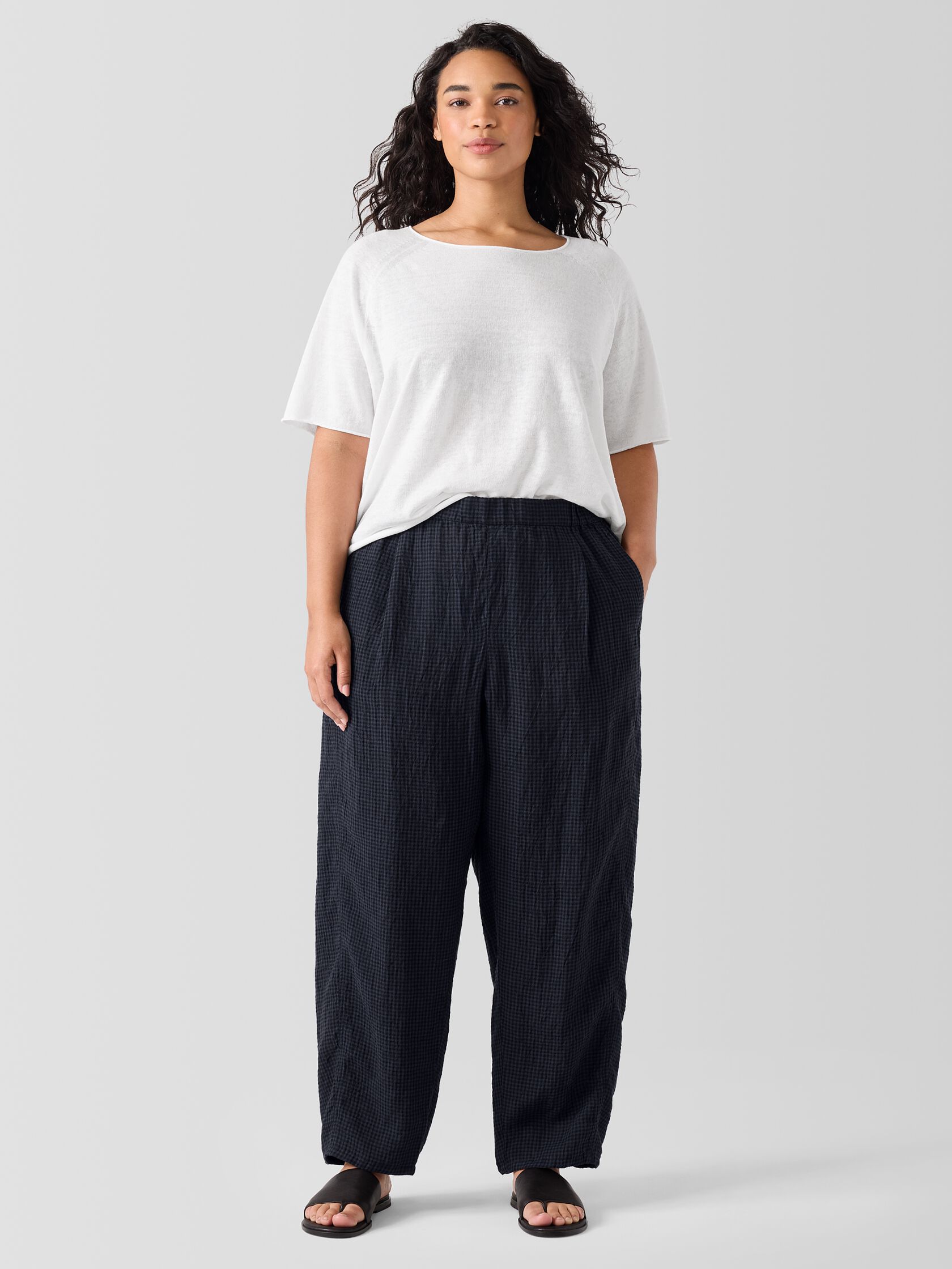 Puckered Organic Linen Lantern Pant