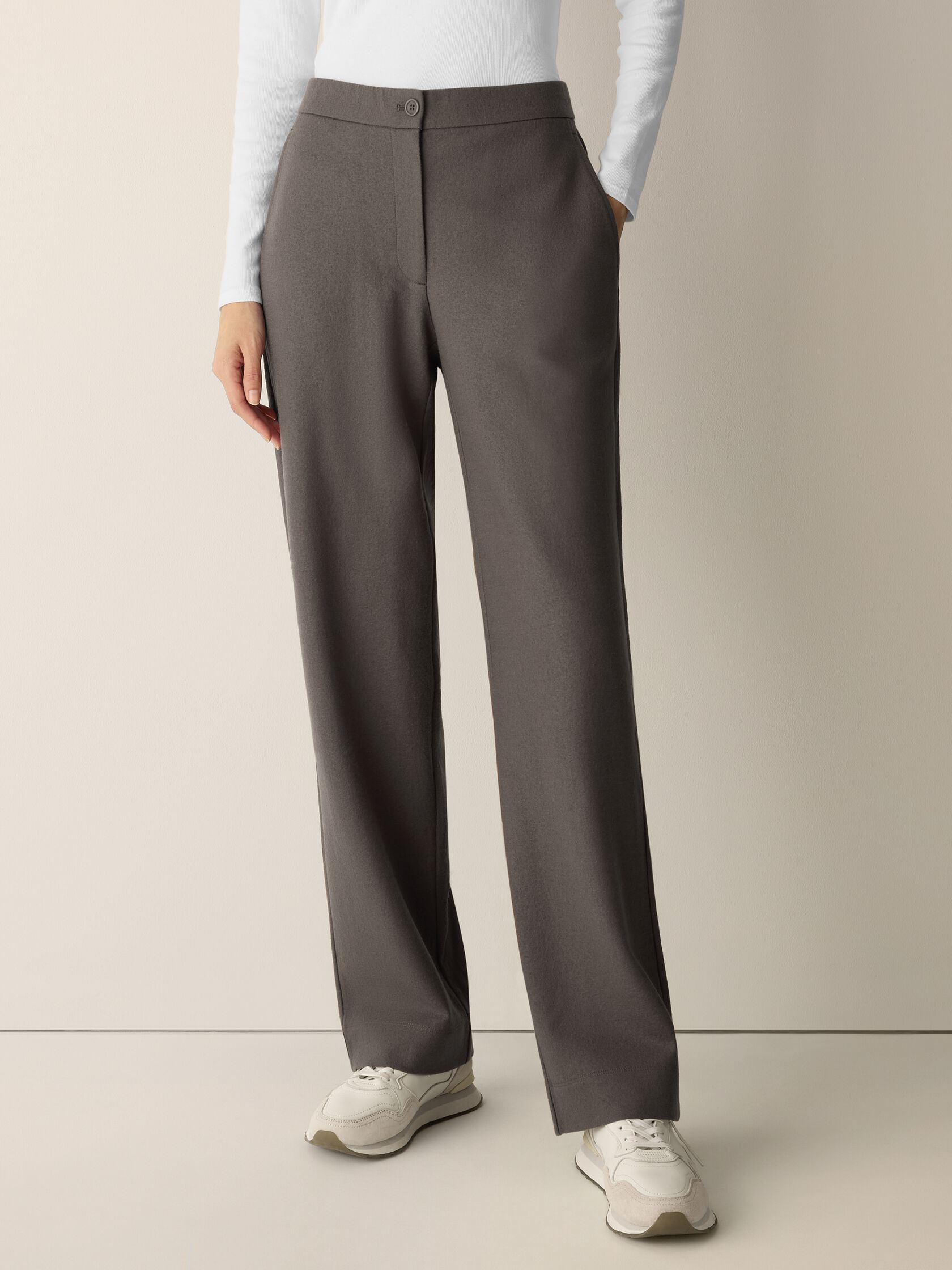 Felted Wool Jersey Full-Length Straight Trouser&nbsp;in Regenerative Wool