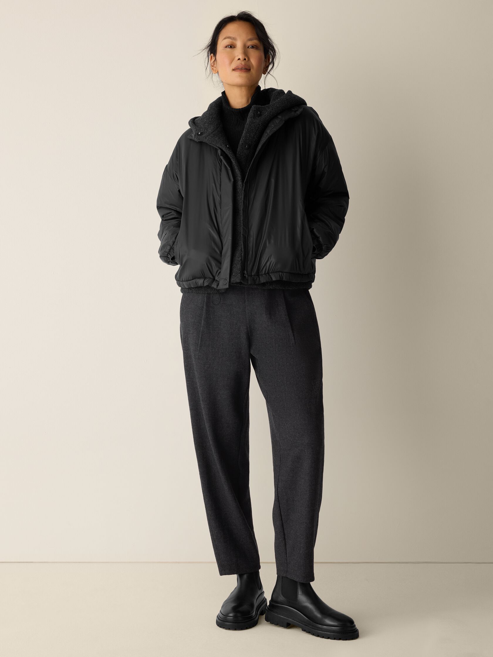 Eggshell Recycled Nylon Stand Collar Jacket