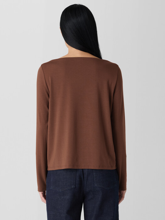 Fine Stretch Jersey Knit Bateau Neck Top