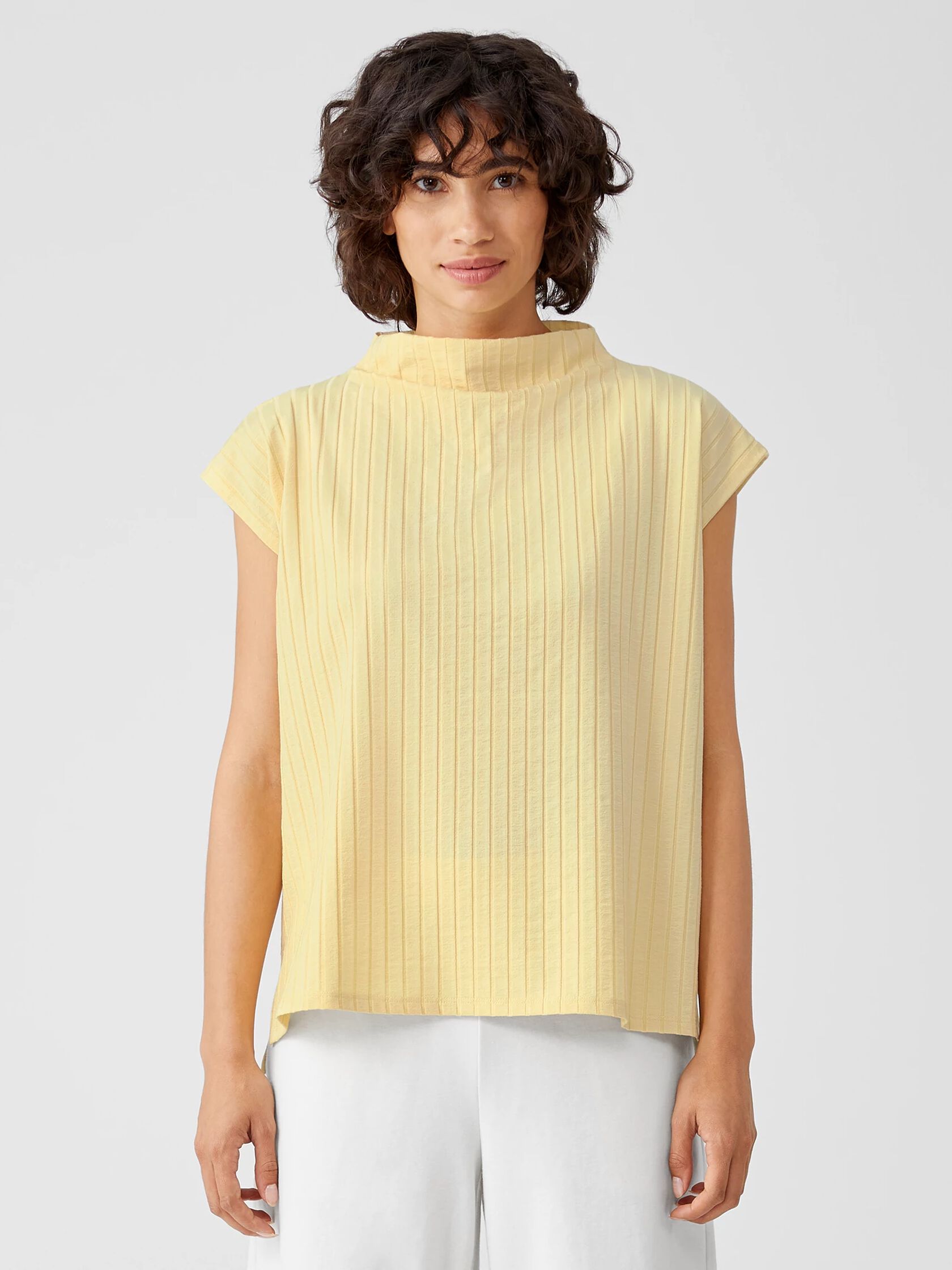 Washable Stretch Rib Funnel Neck Square Top