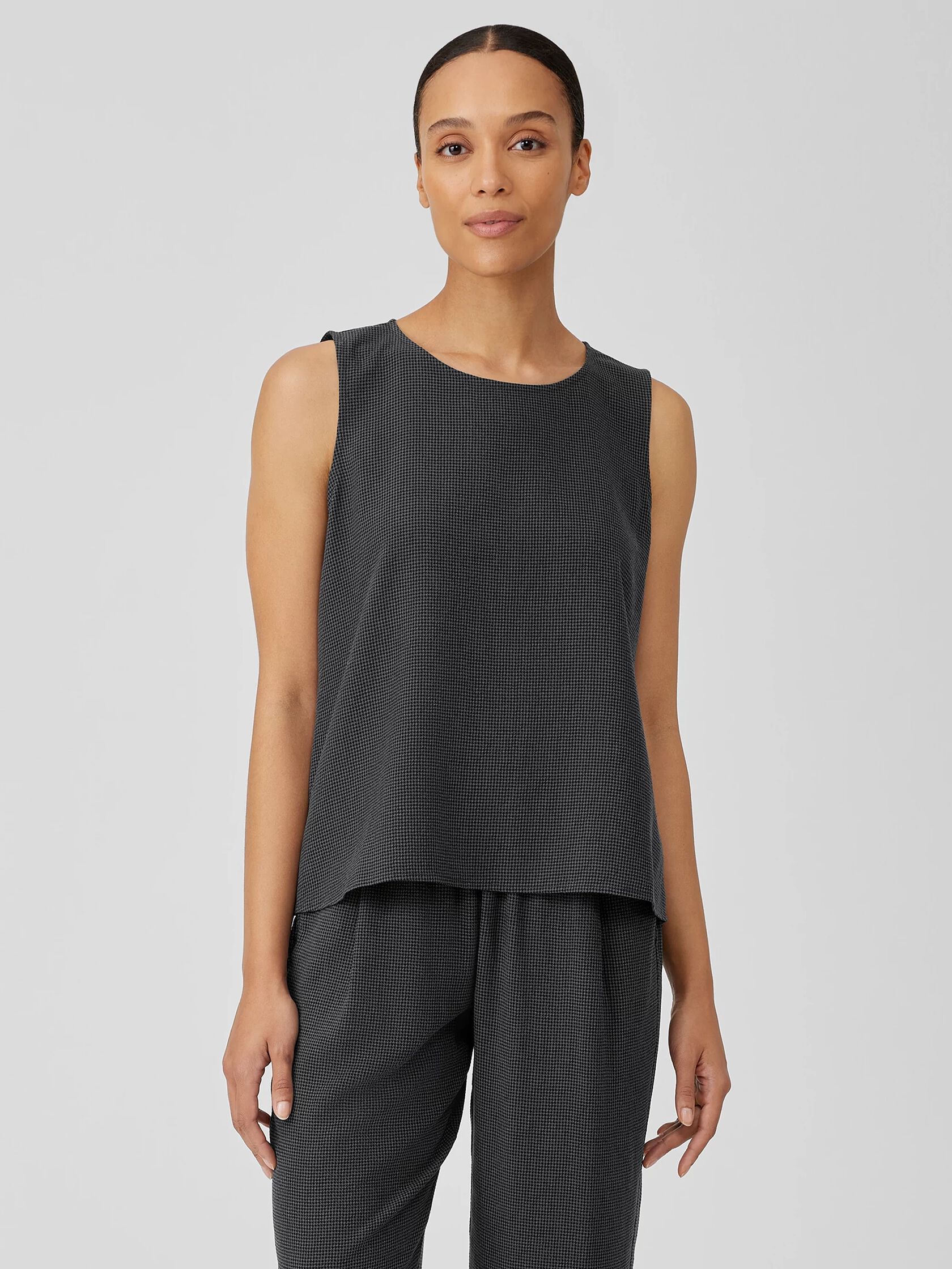 Mini Check Crepe Round Neck Tank