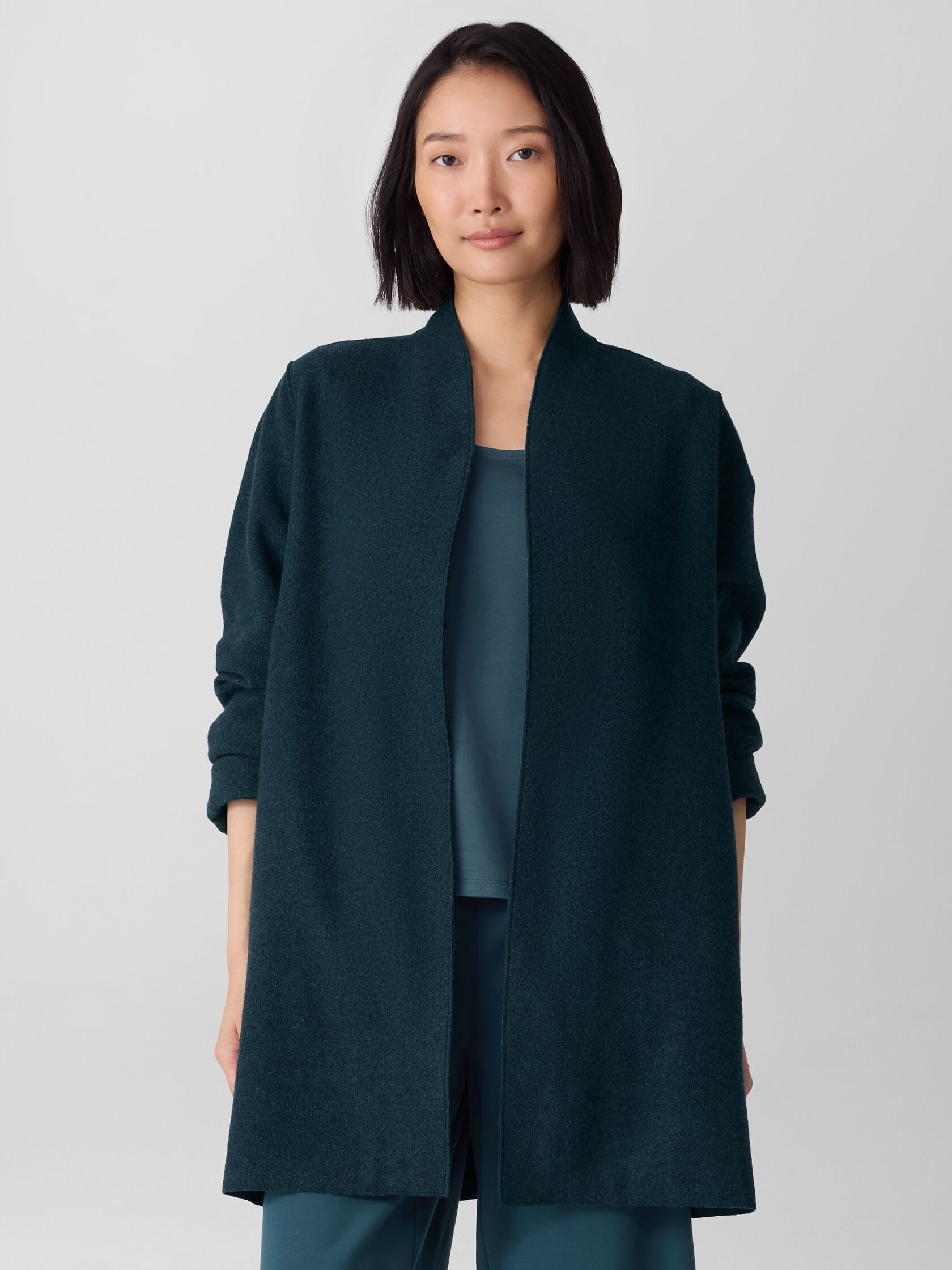 Lightweight Boiled Wool High Collar Jacket in Regenerative Wool