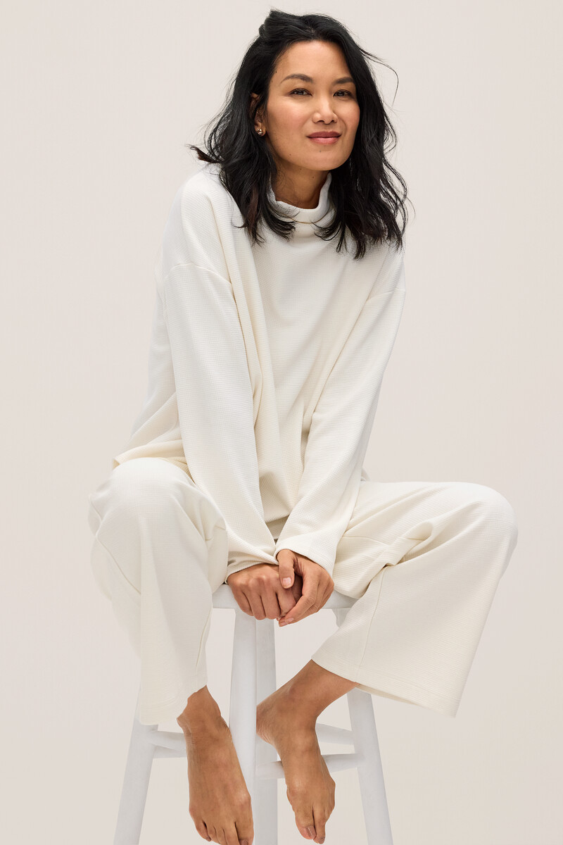 Waffle Cotton Blend Doubleknit Funnel Neck Box-Top Waffle Cotton Blend Doubleknit Funnel Neck Box-Top