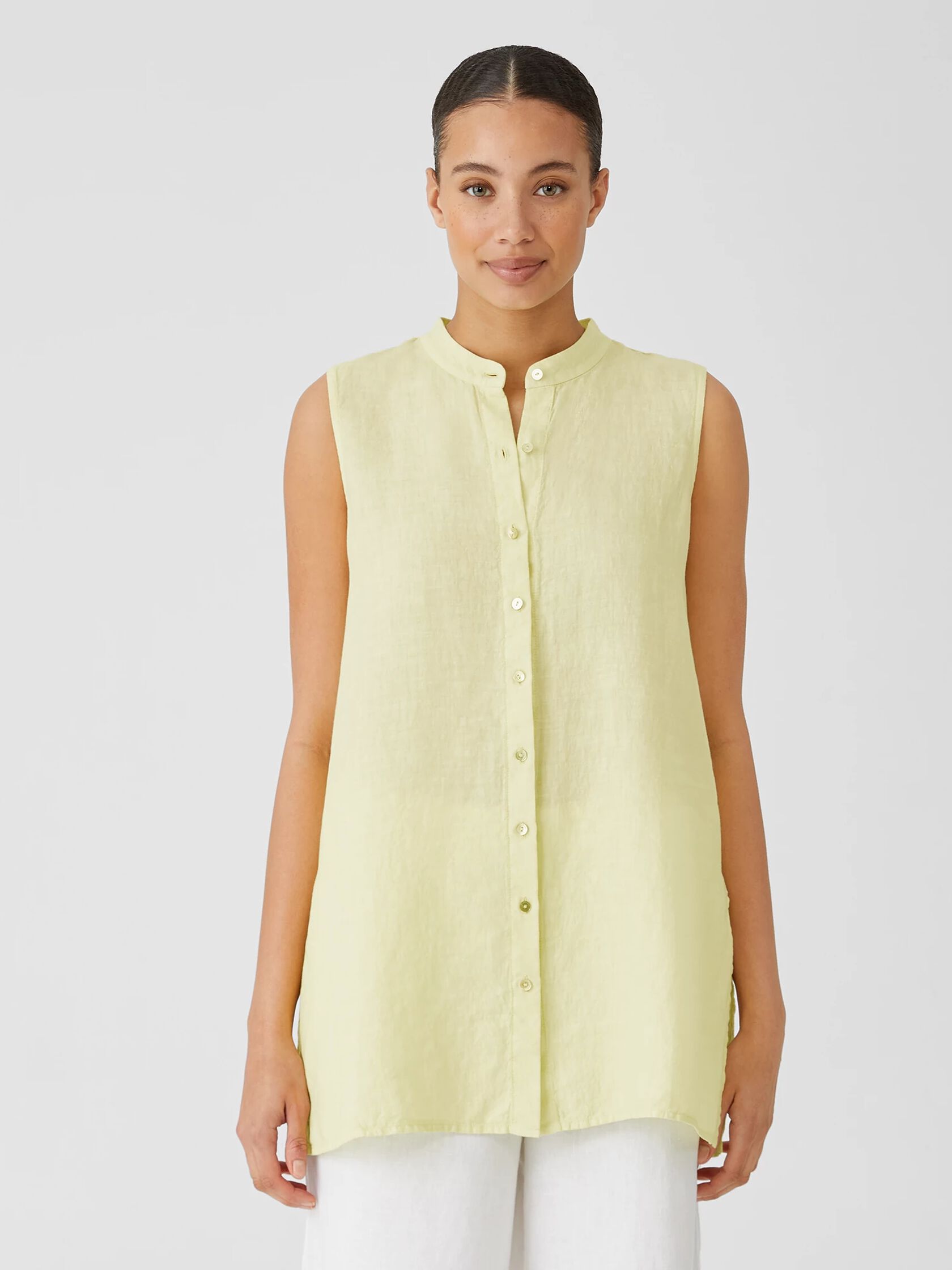 Garment-Dyed Organic Handkerchief Linen Sleeveless Shirt