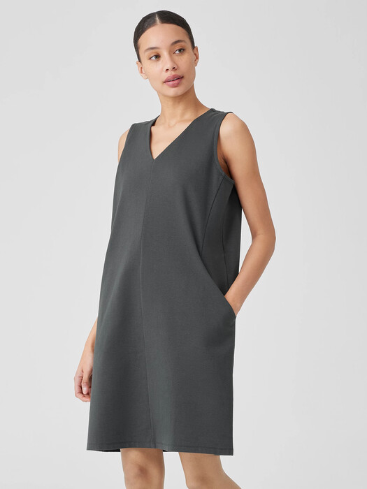 Cotton Blend Ponte V-Neck Dress
