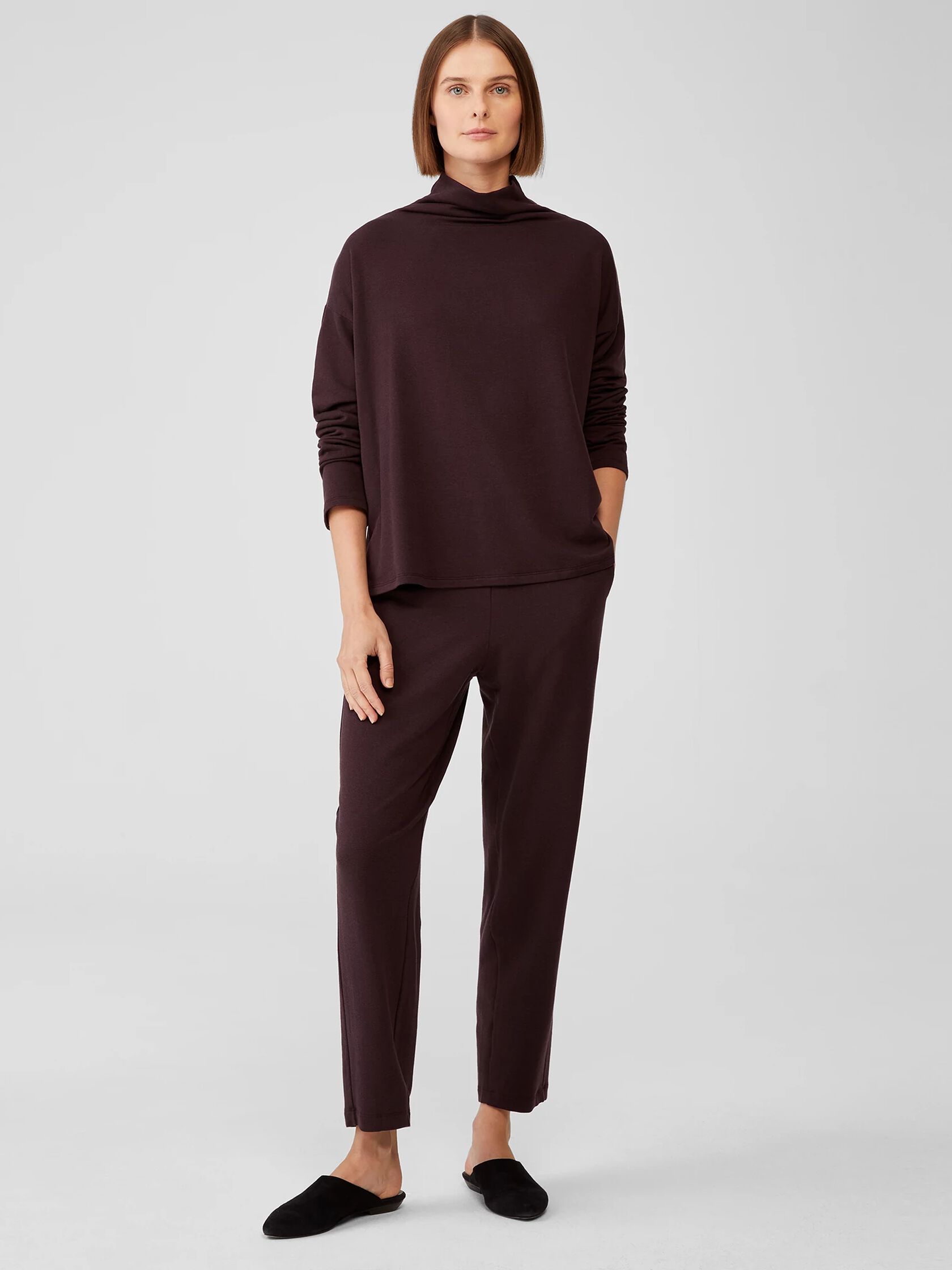 Cozy Brushed Terry Funnel Neck Box-Top