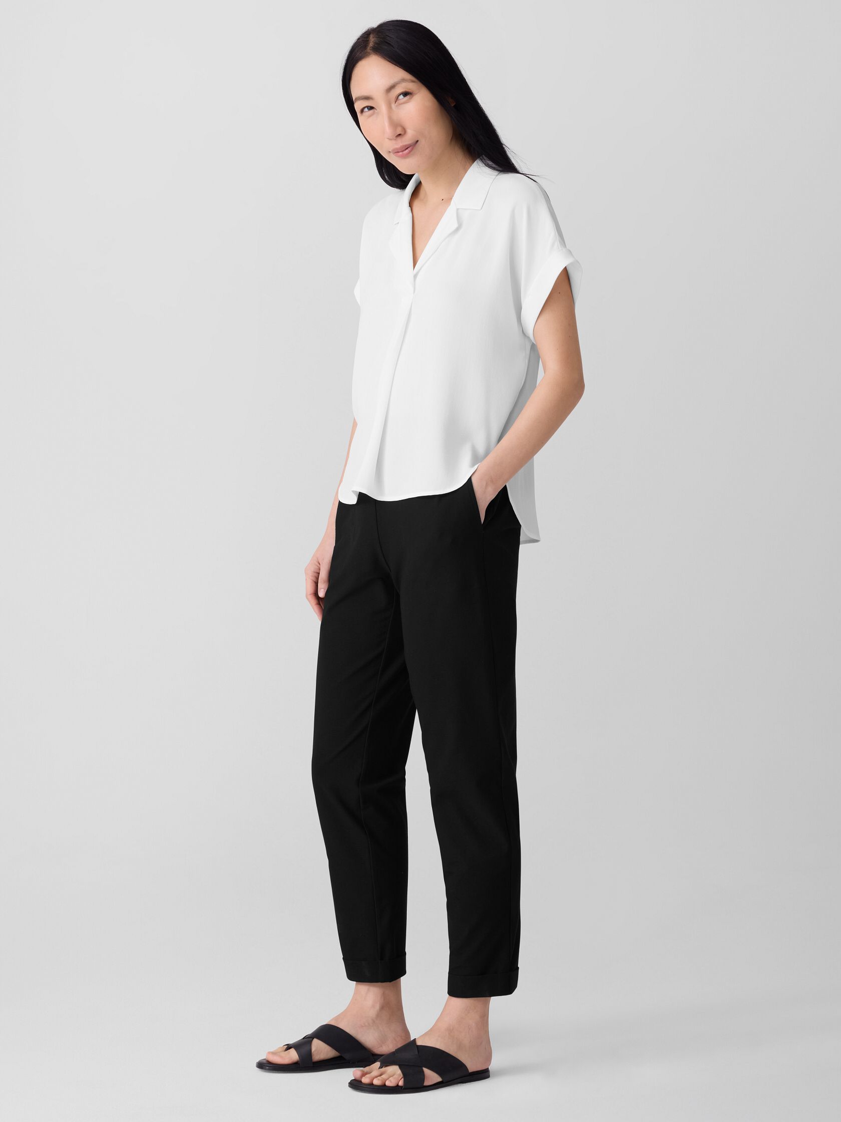 Silk Georgette Crepe Notch Collar Top
