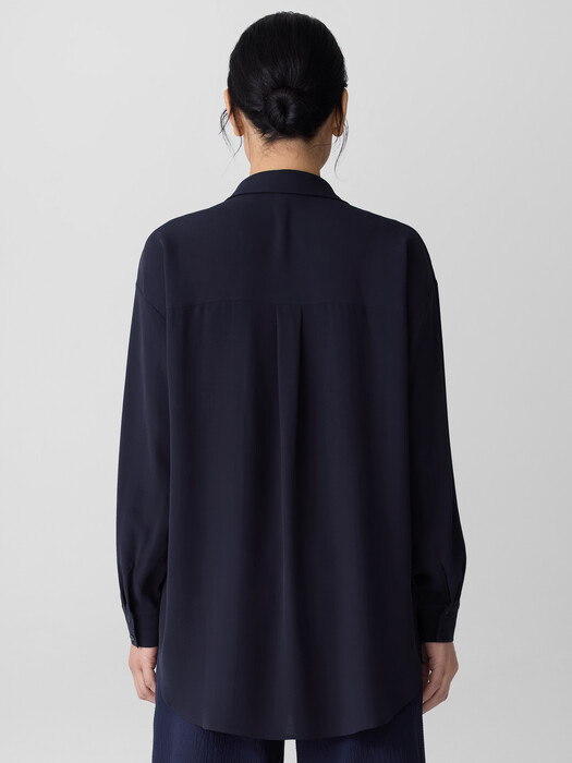 Silk Georgette Crepe Classic Collar Long Shirt
