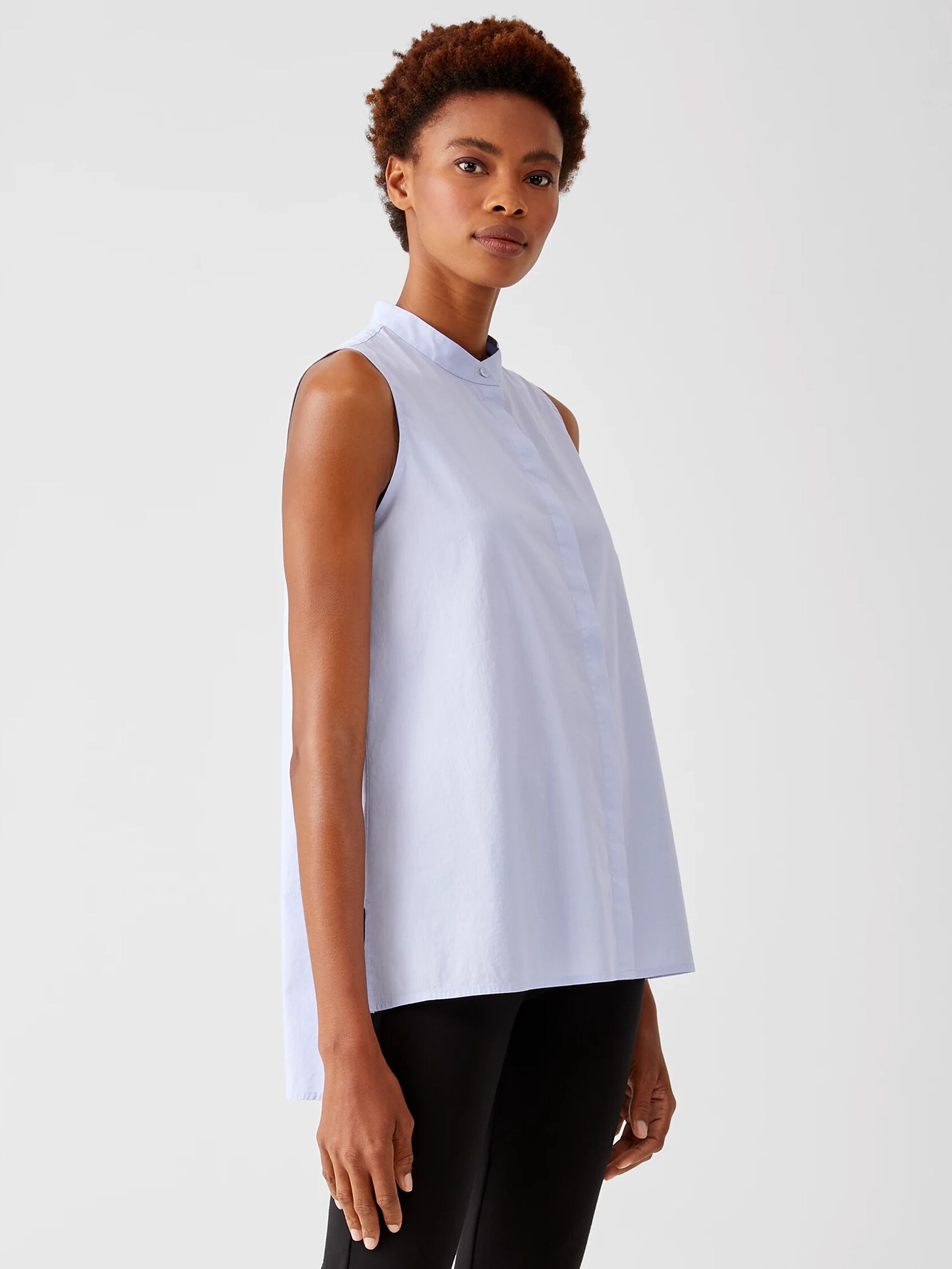 Organic Cotton Lawn Mandarin Collar Long Shirt