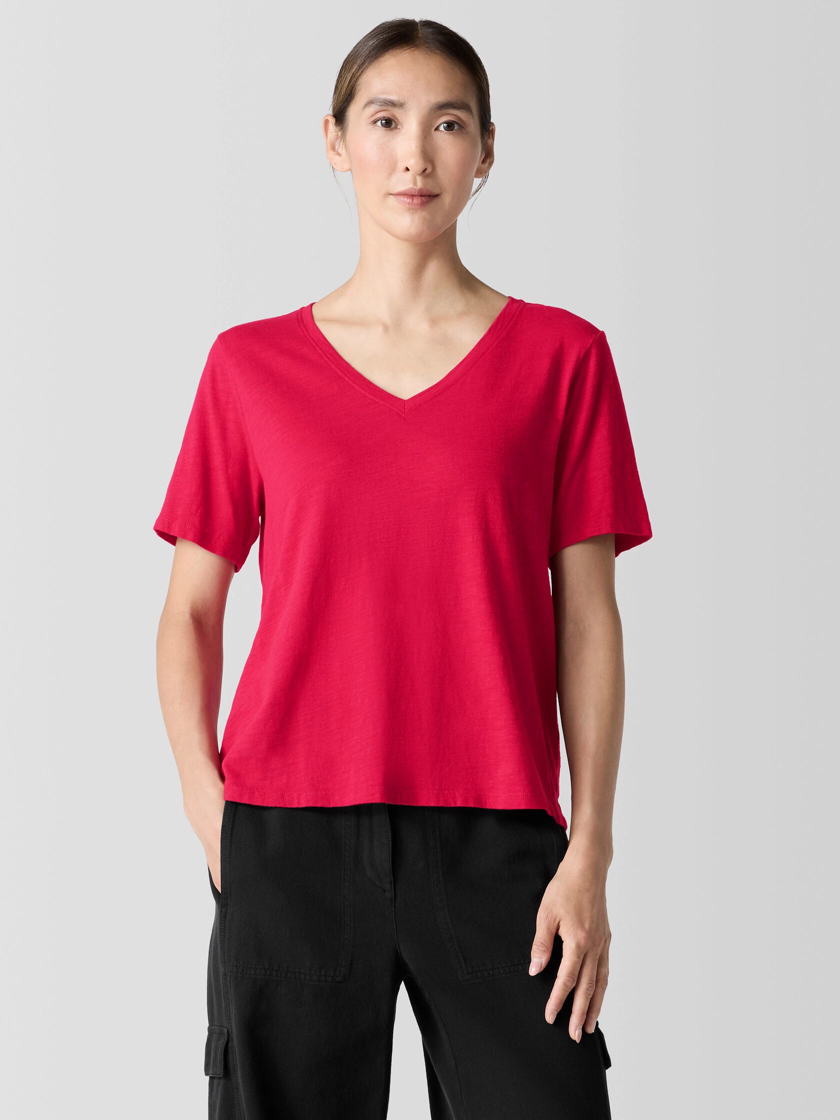 Organic Cotton Slubby Jersey V-Neck Tee