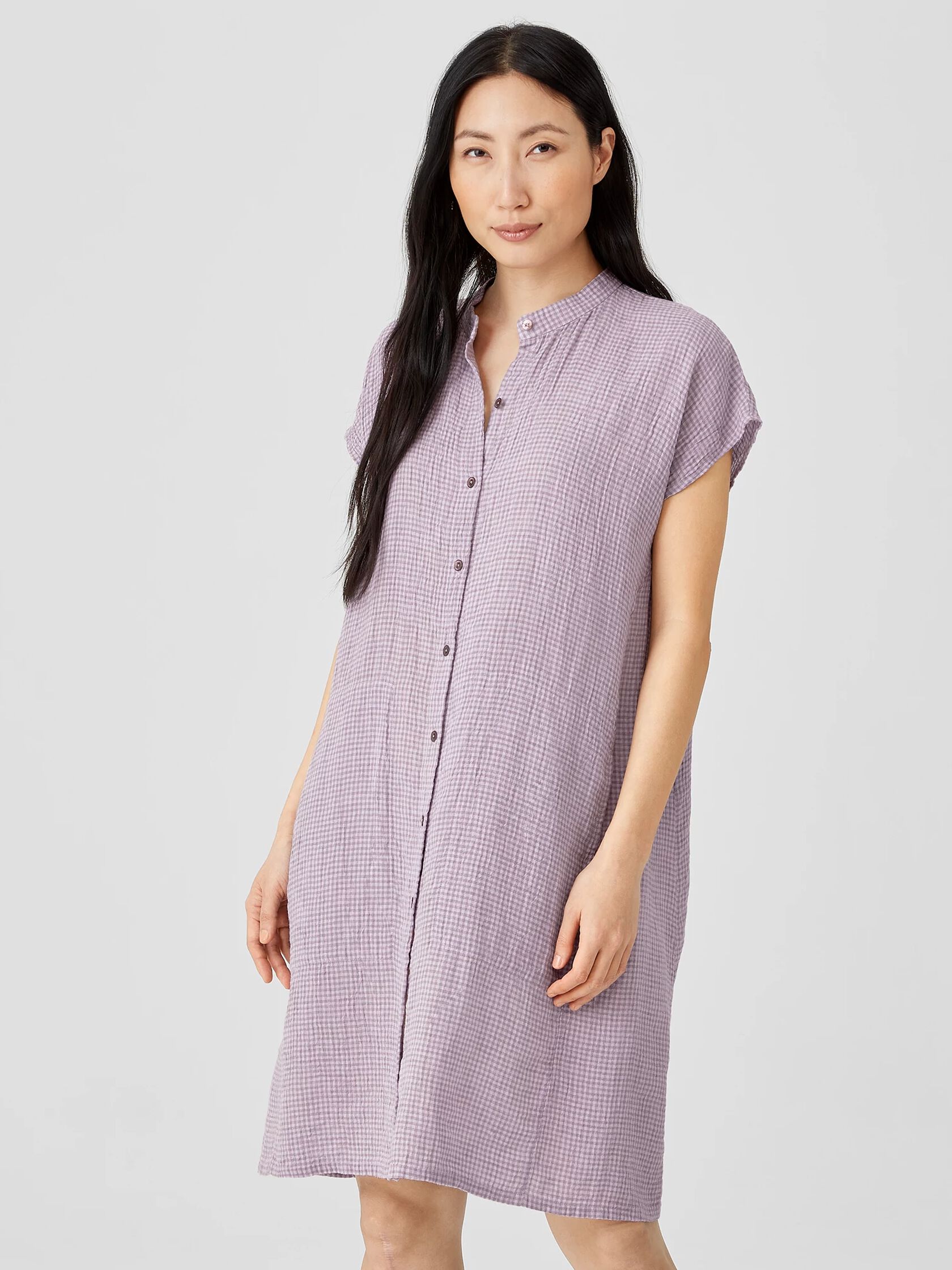 Puckered Organic Linen Shirtdress