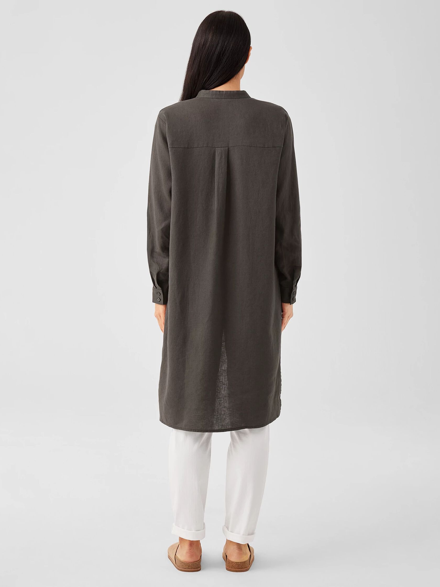 Organic Linen Band Collar Shirtdress