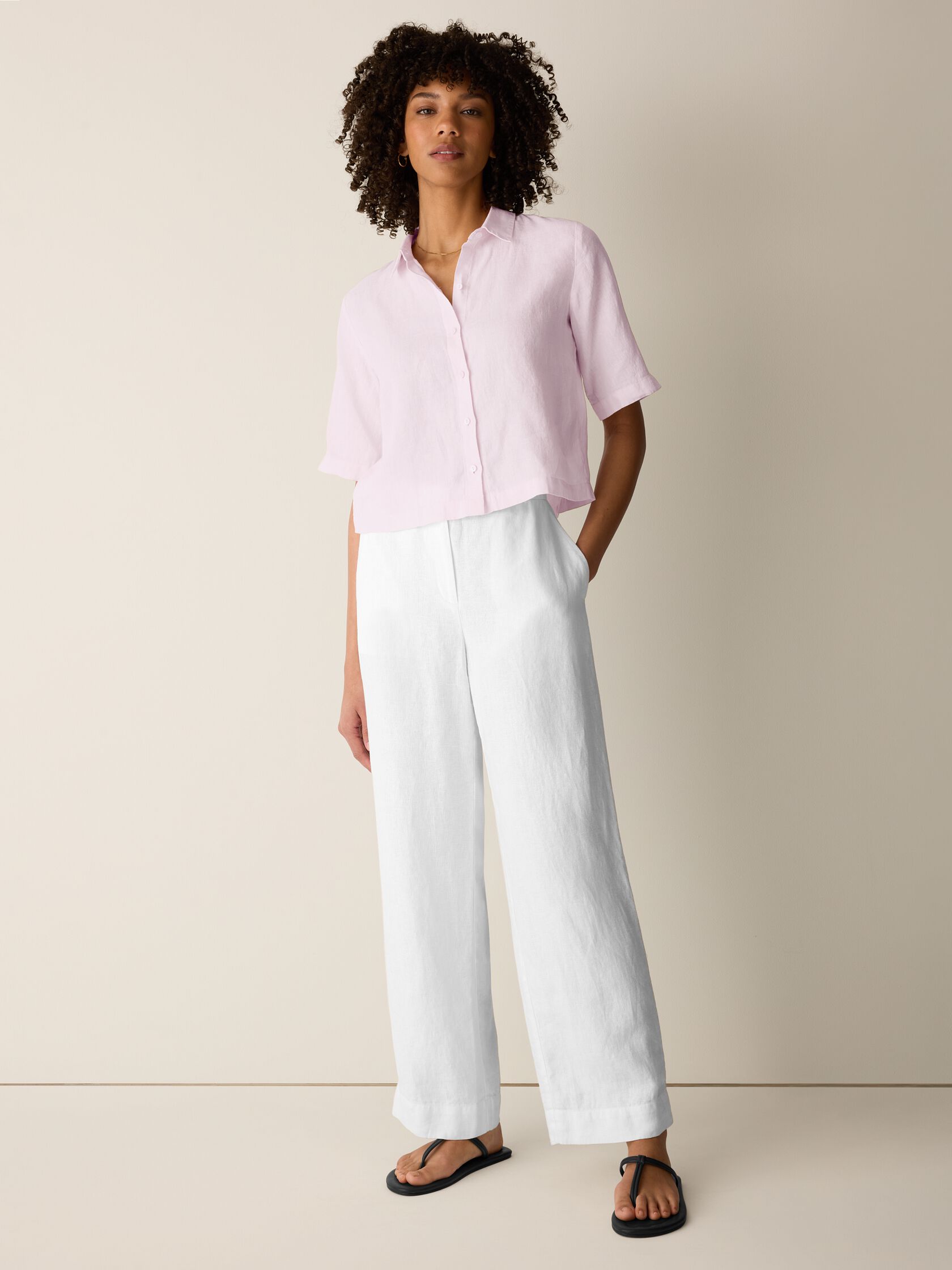 Organic Handkerchief Linen Elbow-Sleeve Shirt