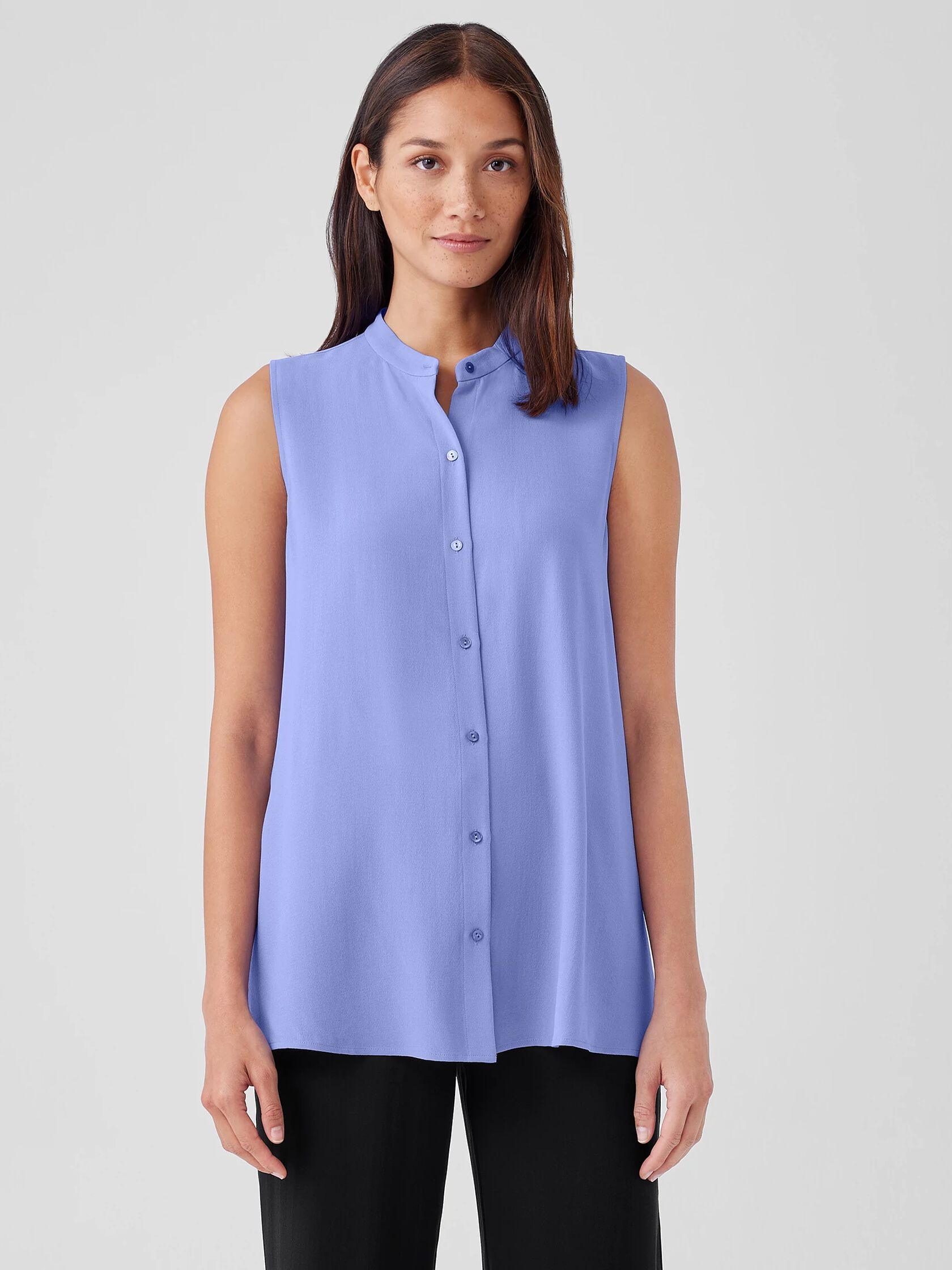 Silk Georgette Crepe Sleeveless Shirt