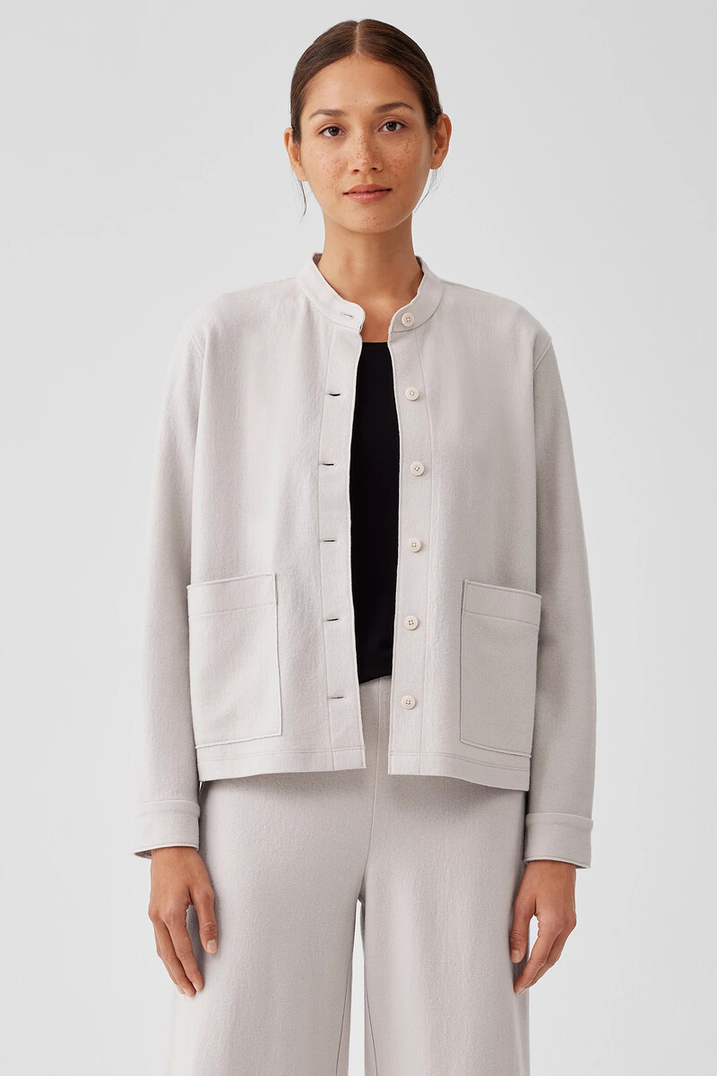 Boiled Wool Jersey Mandarin Collar Shirt Jacket Boiled Wool Jersey Mandarin Collar Shirt Jacket