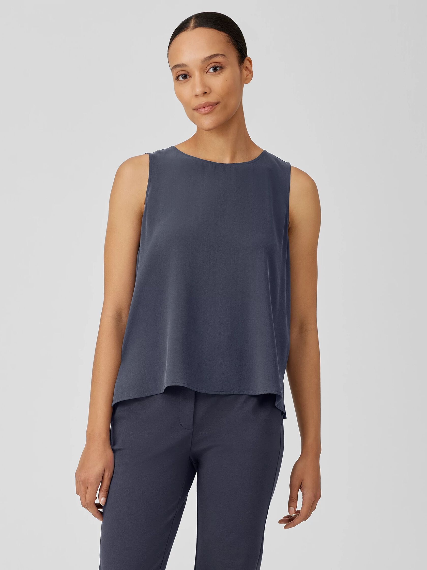 Silk Georgette Crepe Round Neck Tank