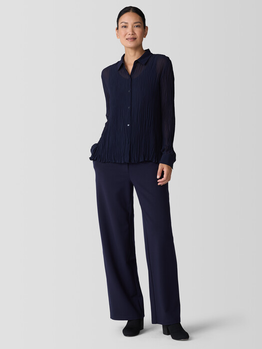 Crinkled Sheer Silk Georgette Classic Collar Shirt