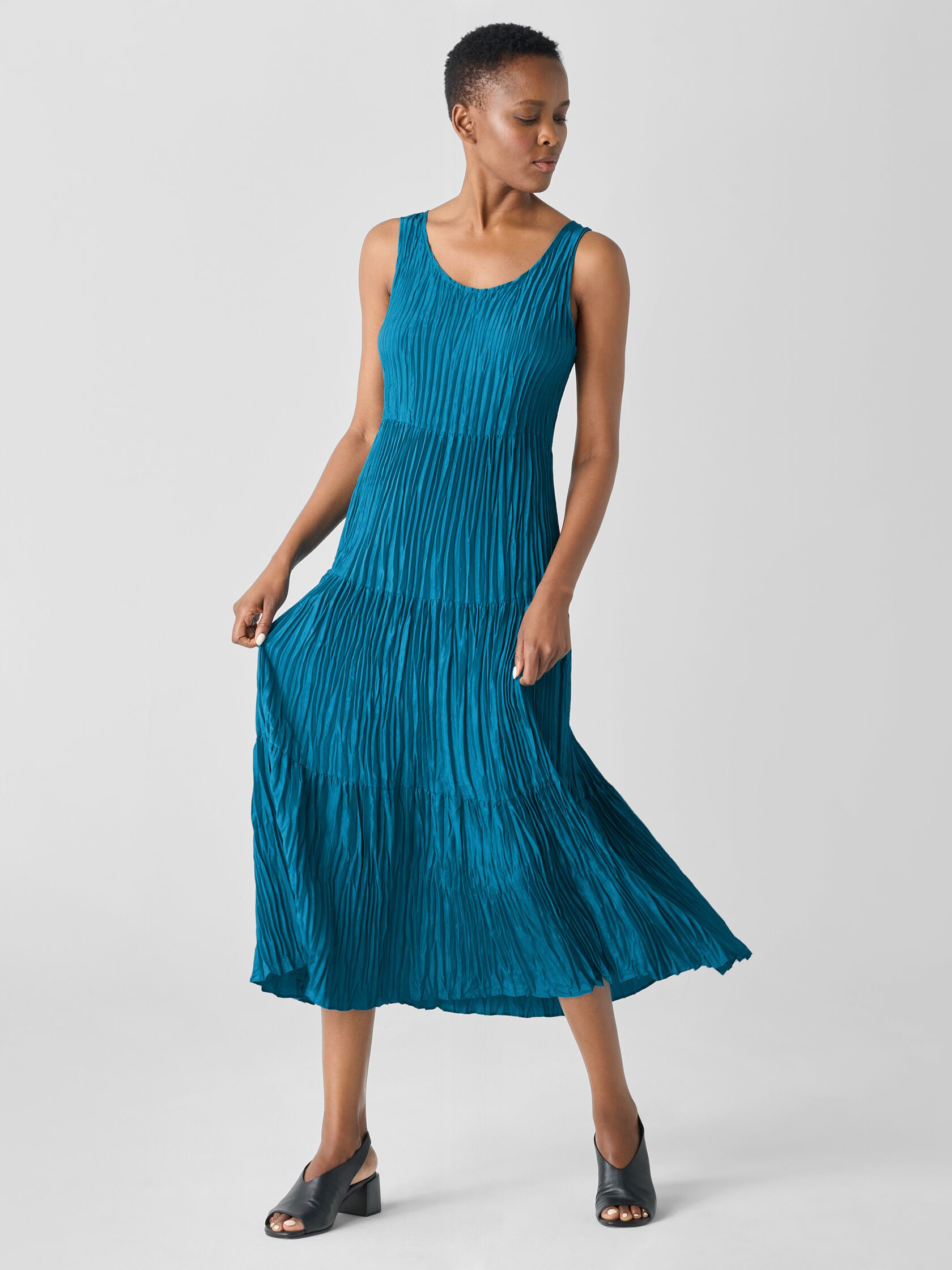 Crushed Silk Tiered Dress