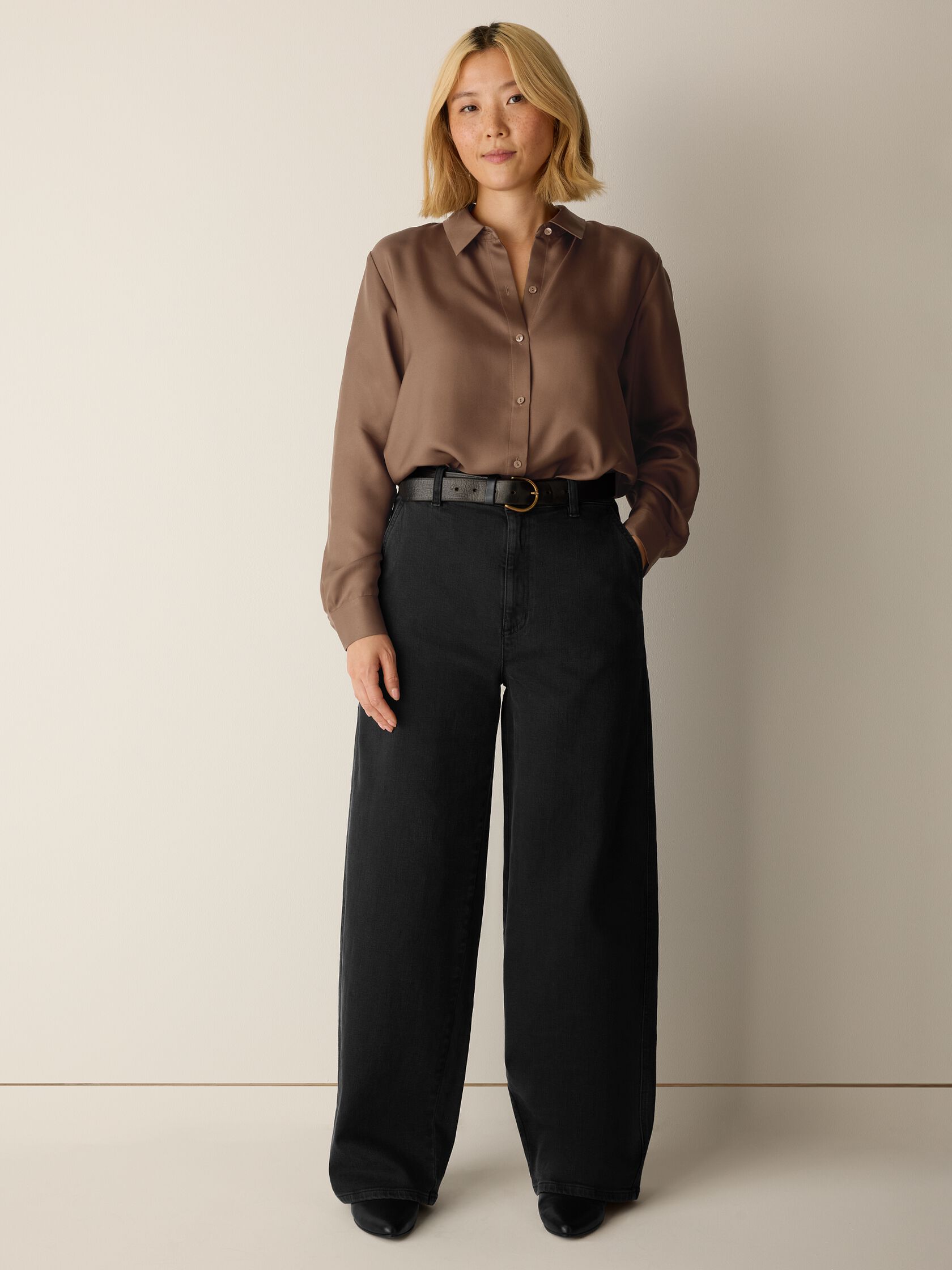 Cotton Stretch Denim Roomy Wide Trouser