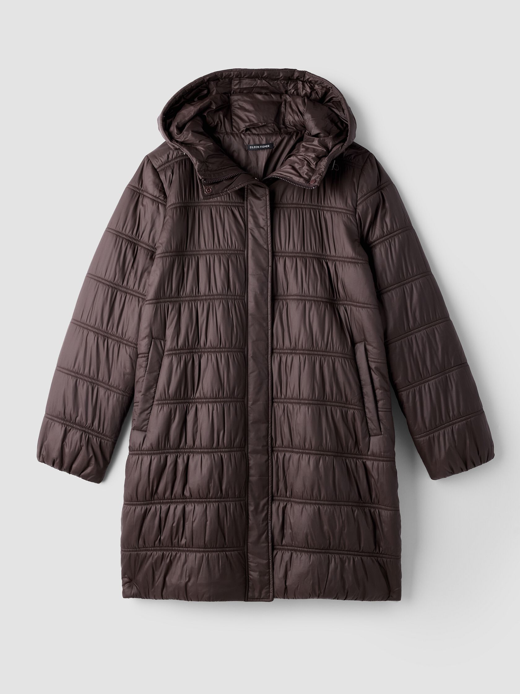 Eggshell Recycled Nylon Hooded Quilted Coat