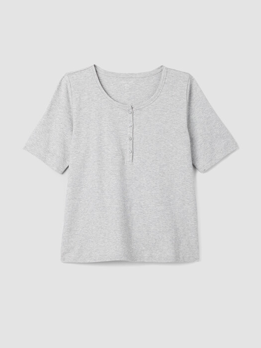 Mélange Organic Cotton Interlock Henley Sleep Top