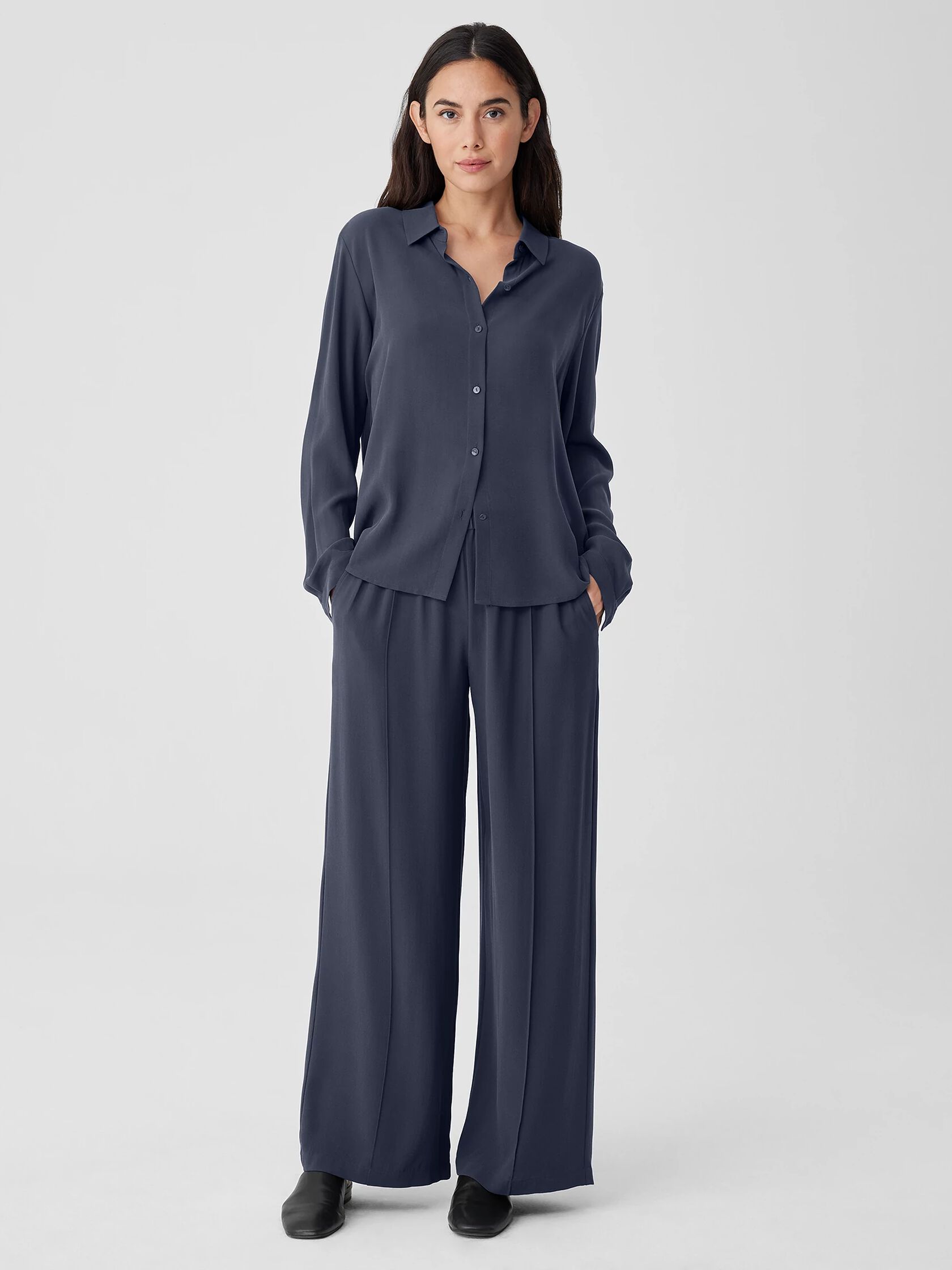 Silk Georgette Crepe Pintuck Pant