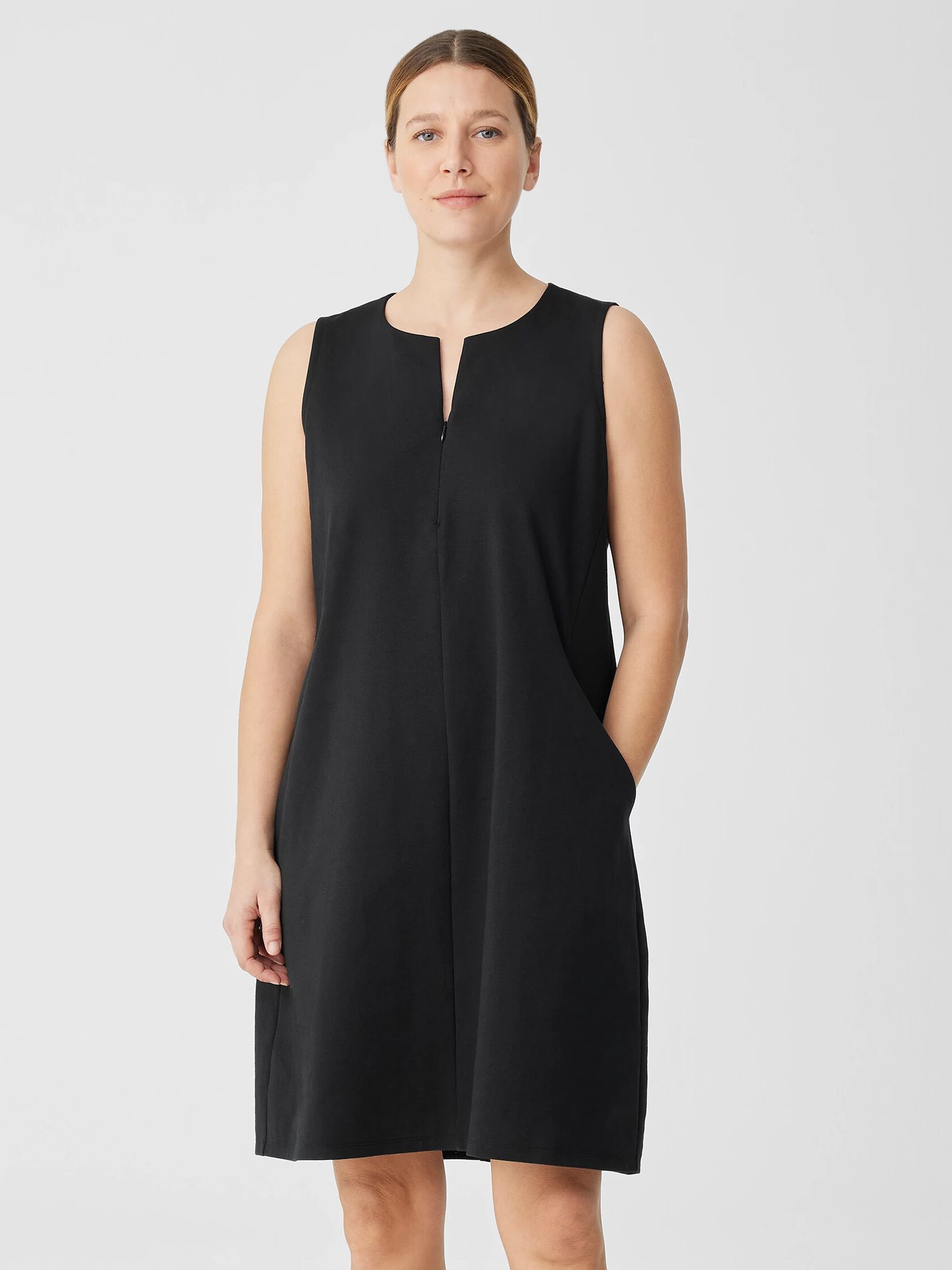 Cotton Blend Ponte Zip-Up Dress