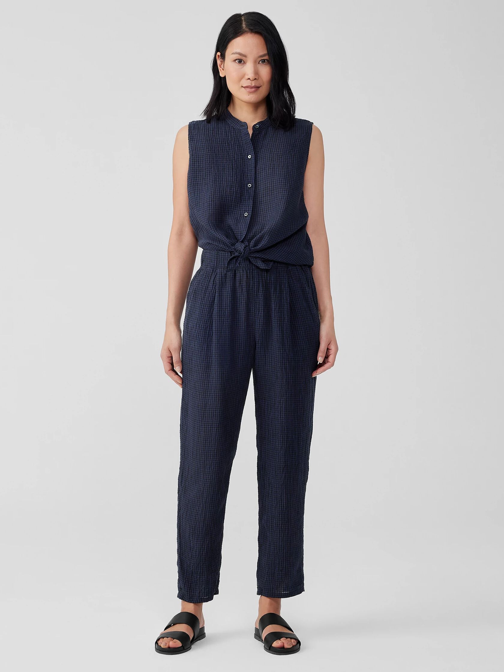 Puckered Organic Linen Tapered Pant