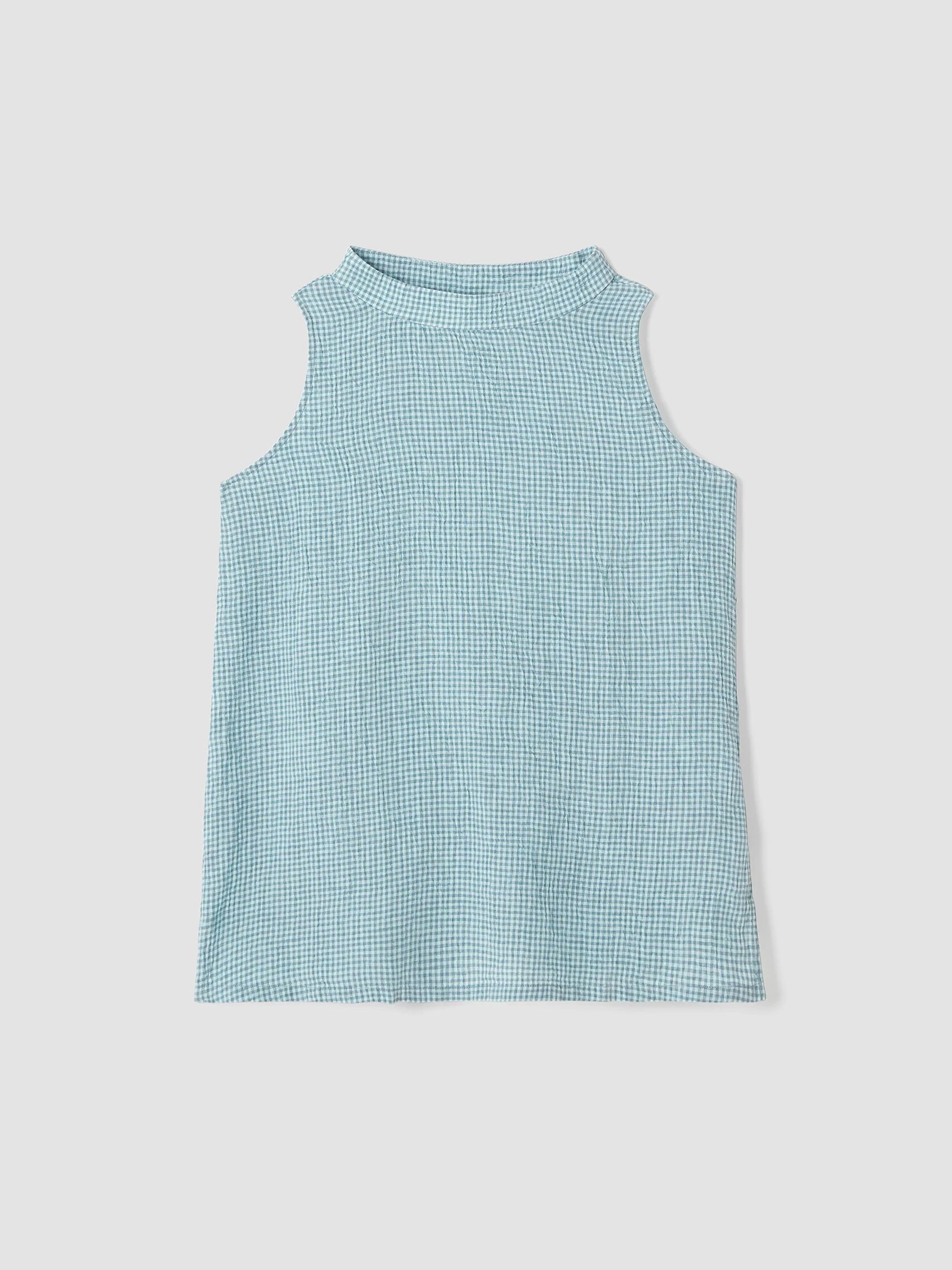 Puckered Organic Linen Mock Neck Top