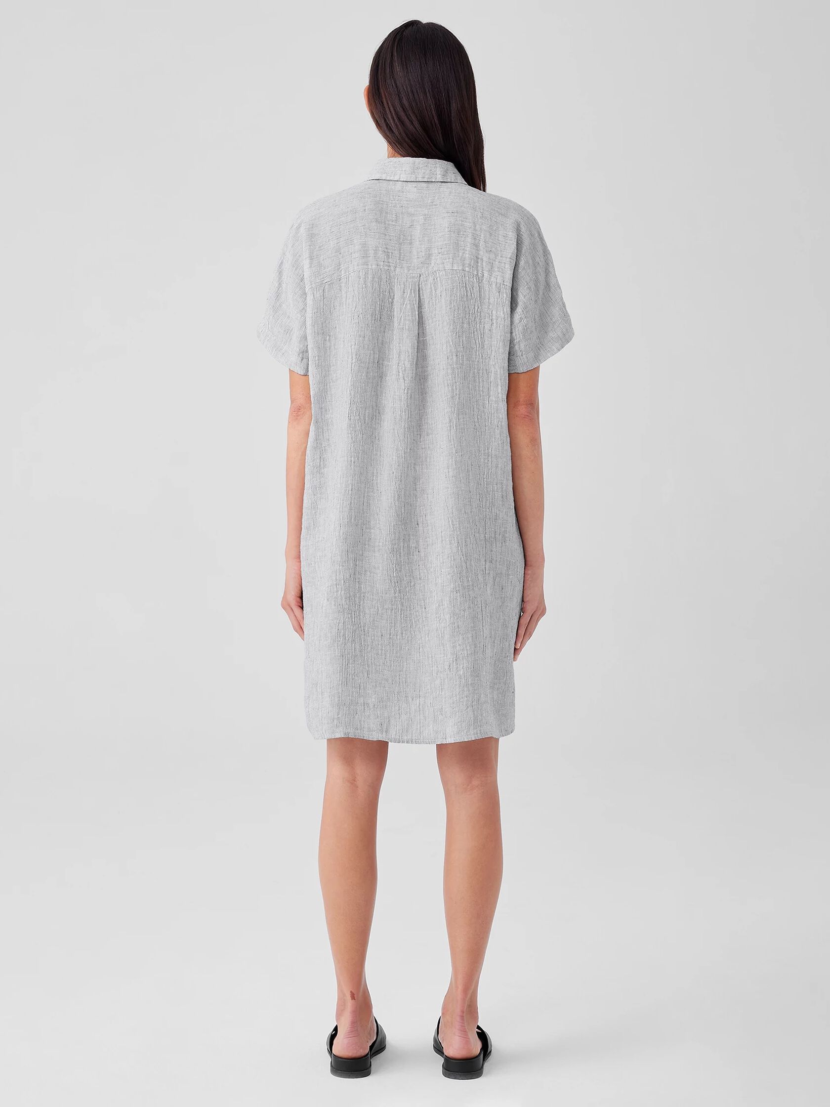 Crinkled Organic Linen Stripe Shirtdress