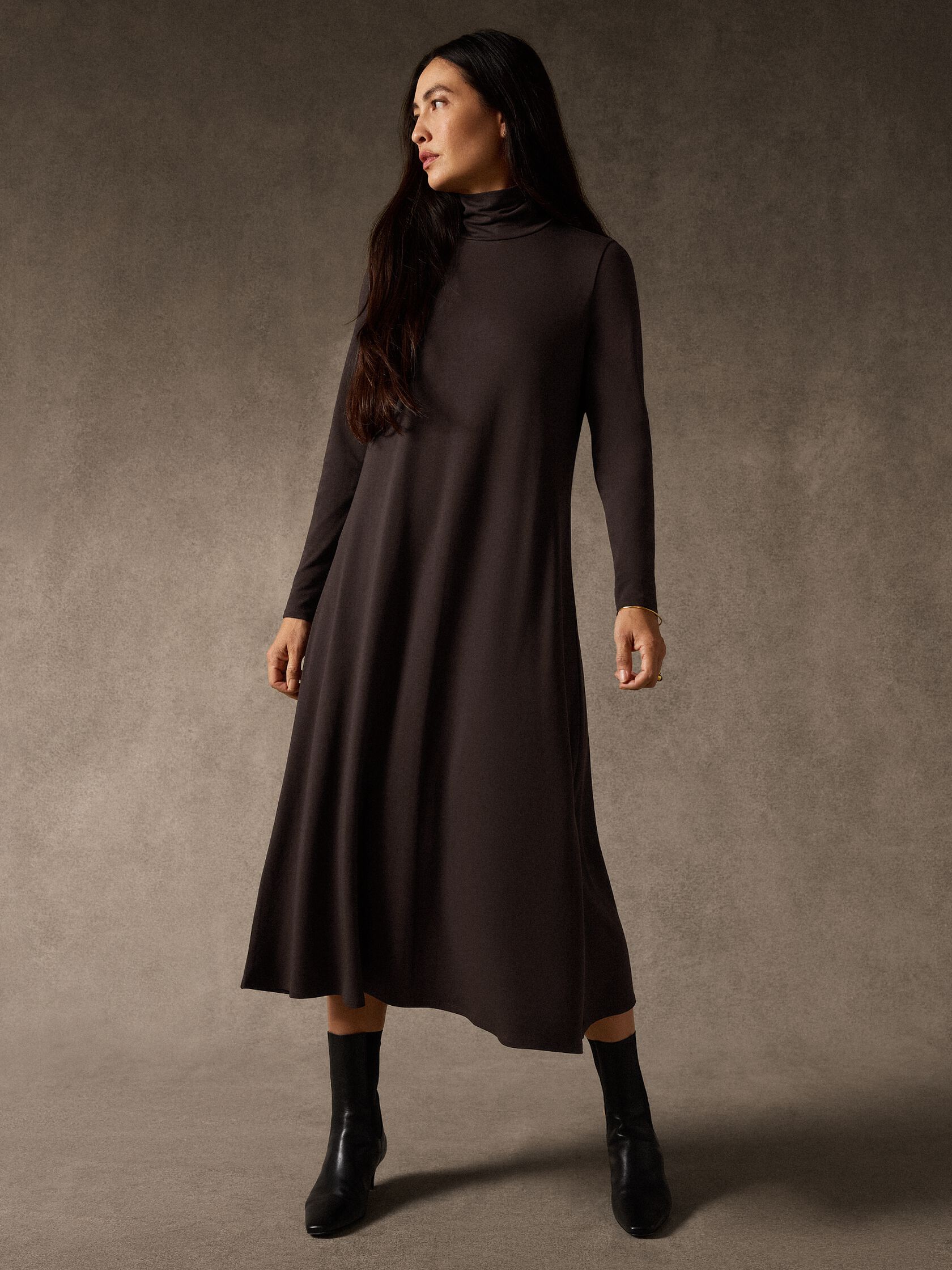 Stretch Jersey Knit Turtleneck Dress