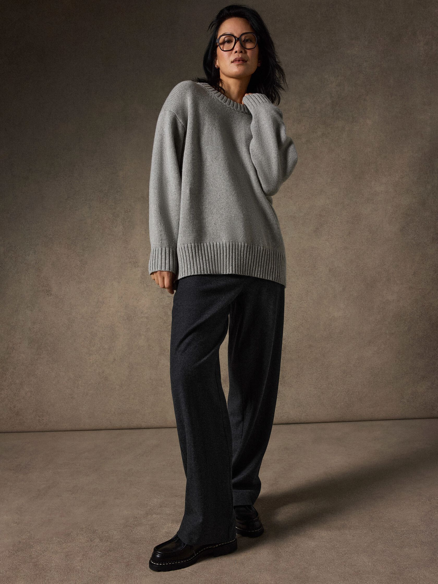 M&eacute;lange Felted Wool Jersey Full-Length Straight Trouser in&nbsp;Regenerative Wool