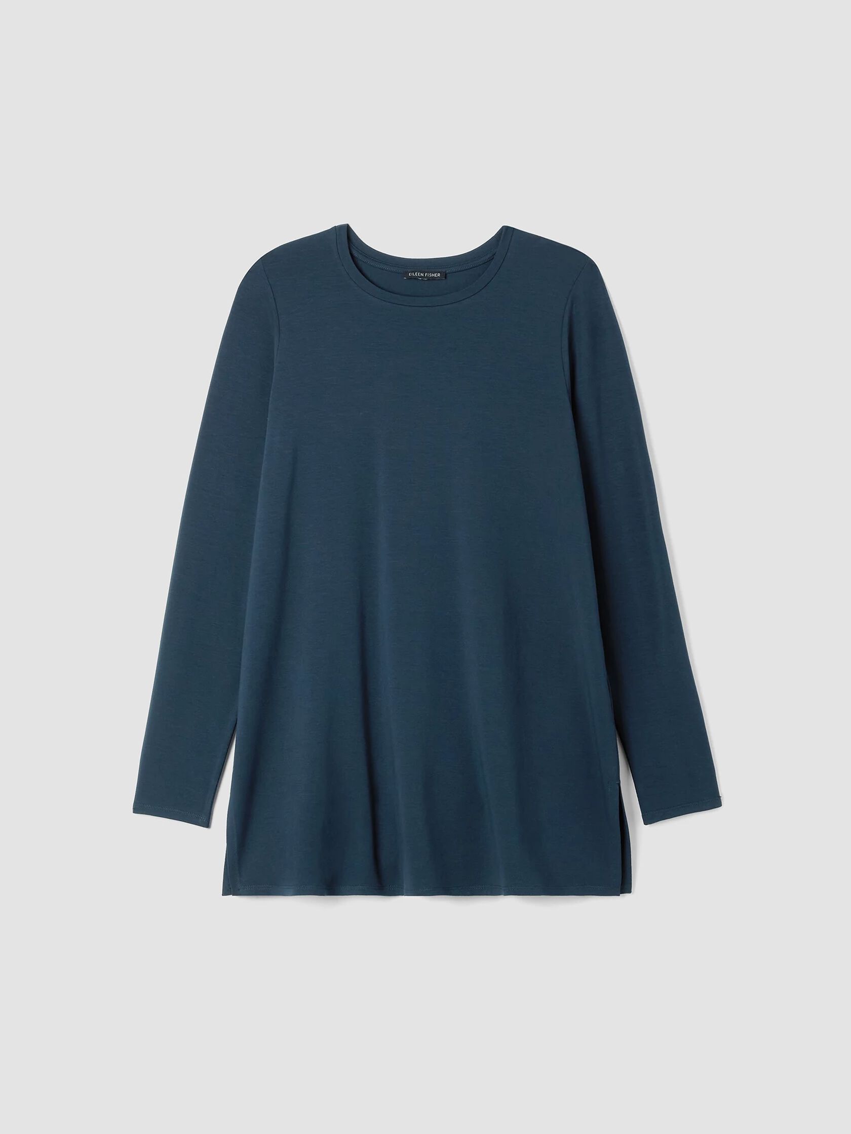 Stretch Jersey Knit Crew Neck Long Top