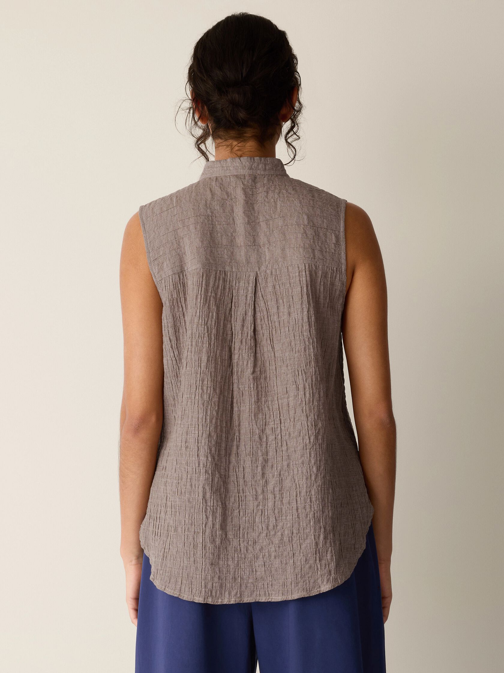 Organic Cotton Microstripe Pucker Sleeveless Shirt