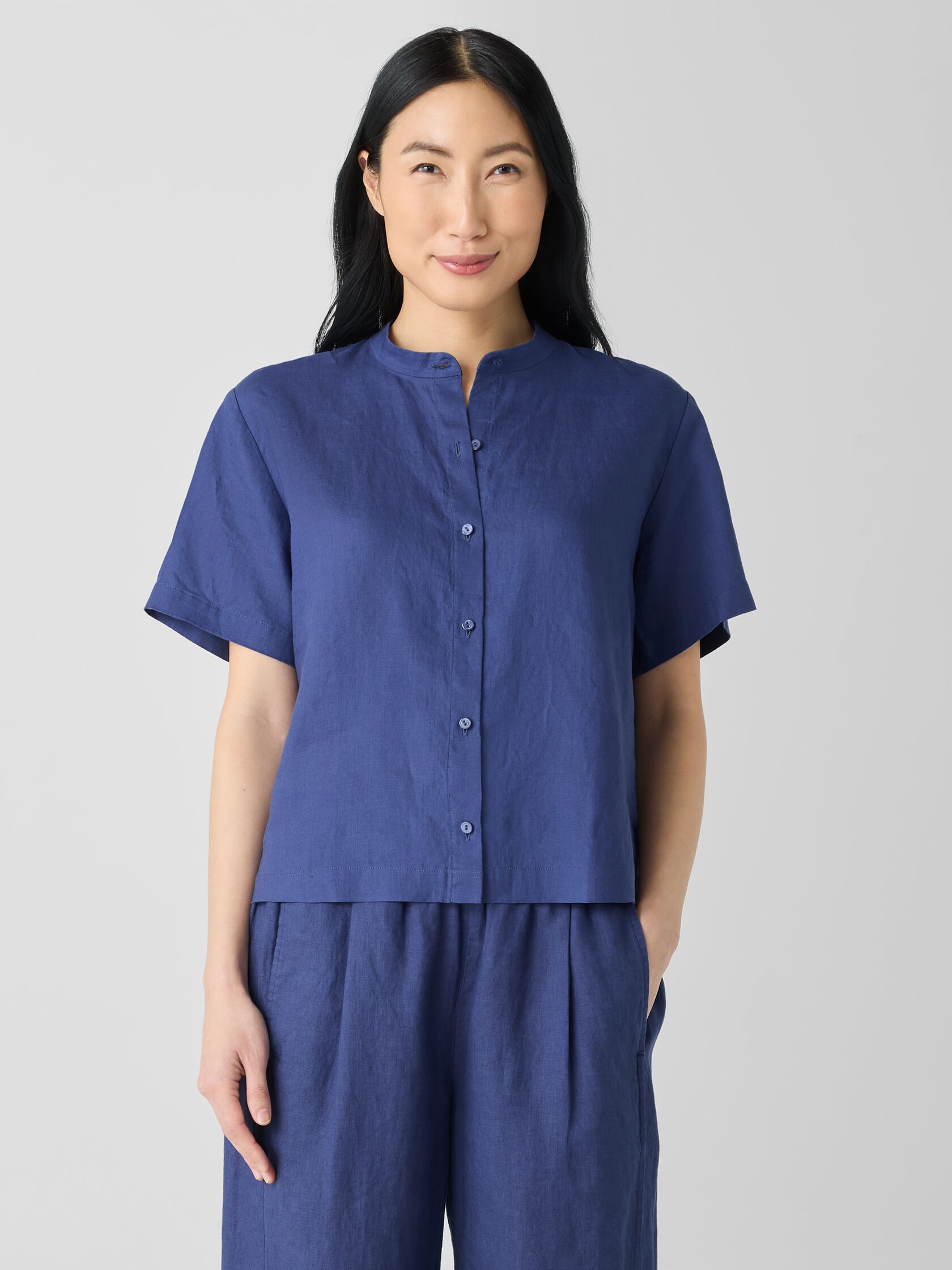Organic Handkerchief Linen Band Collar Shirt